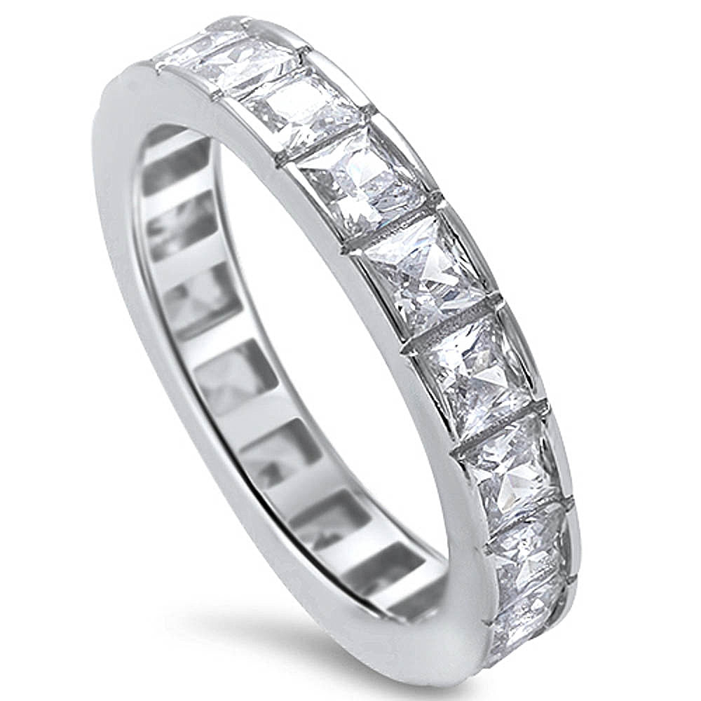 4mm Full Eternity Invisible Princess Cut Square 925 Sterling Silver Diamond CZ Stackable Wedding Engagement Band Ring - Perfect for Bridal Sets, Anniversary Gifts & Everyday Elegance
