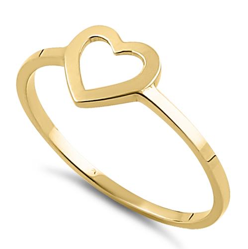14K Solid Yellow Gold Heart Outline Ring - Elegant & Dainty Jewelry for Women, Perfect for Valentine's Day, Anniversary & Romantic Gifts
