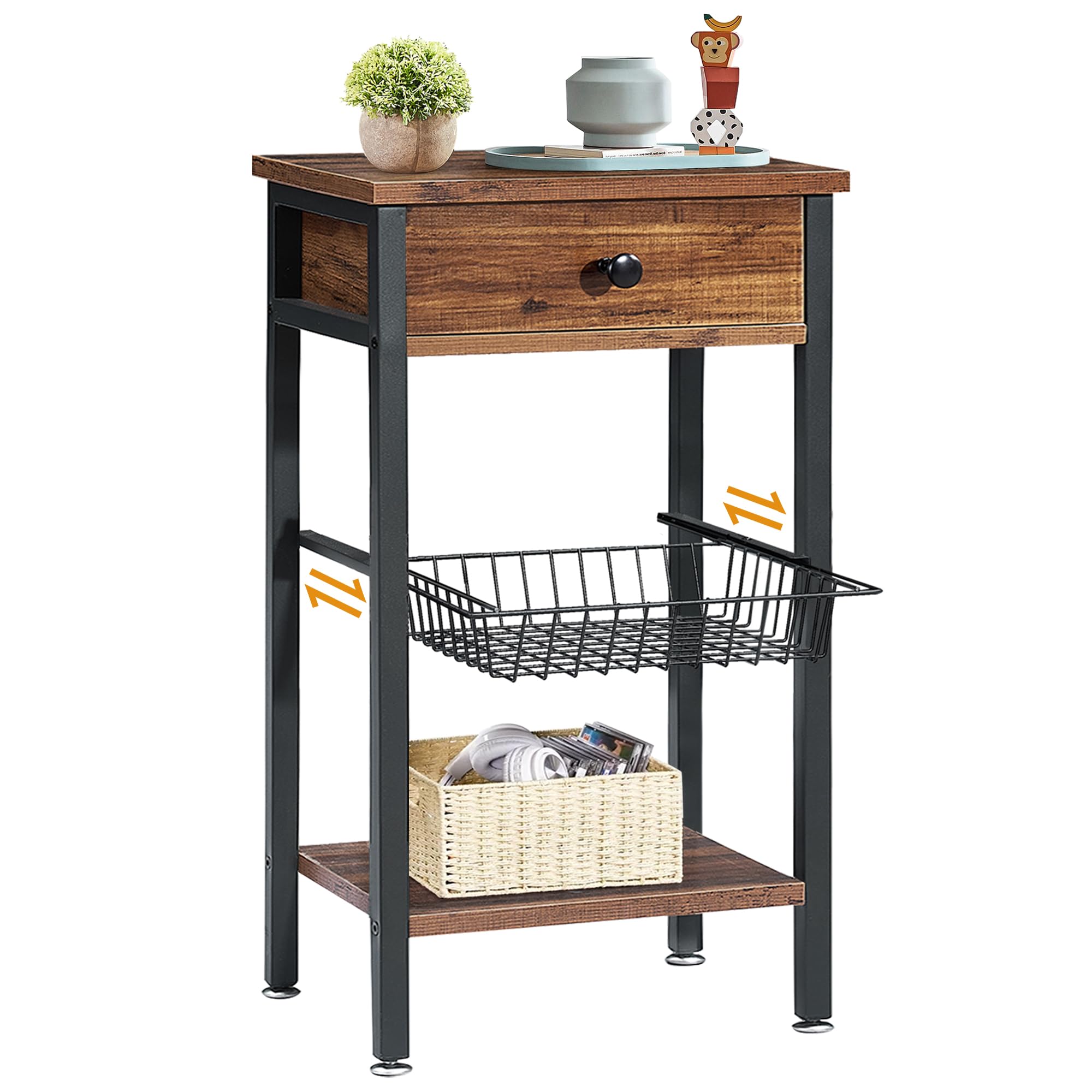 VECELO 27 Inch Tall End Side Table with Storage Shelf - Nightstand for Bedroom, Living Room, Small Spaces - Perfect for Holding Lamps, Books & Decor