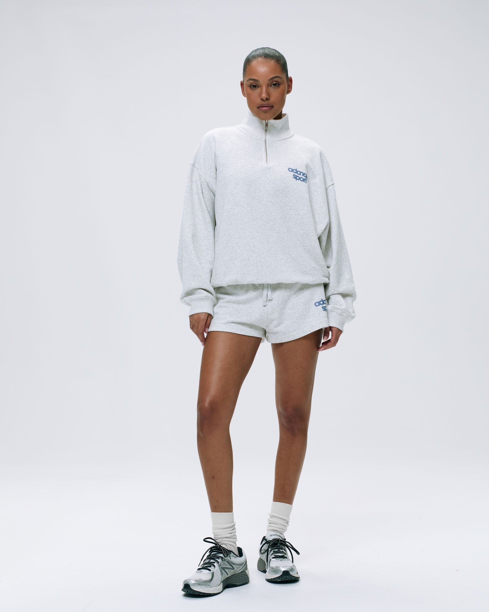 AS Bold Mini Sweat Shorts for Women - Light Grey Melange & Vintage Blue - Comfortable Athletic Shorts for Running, Yoga, and Lounge Wear
