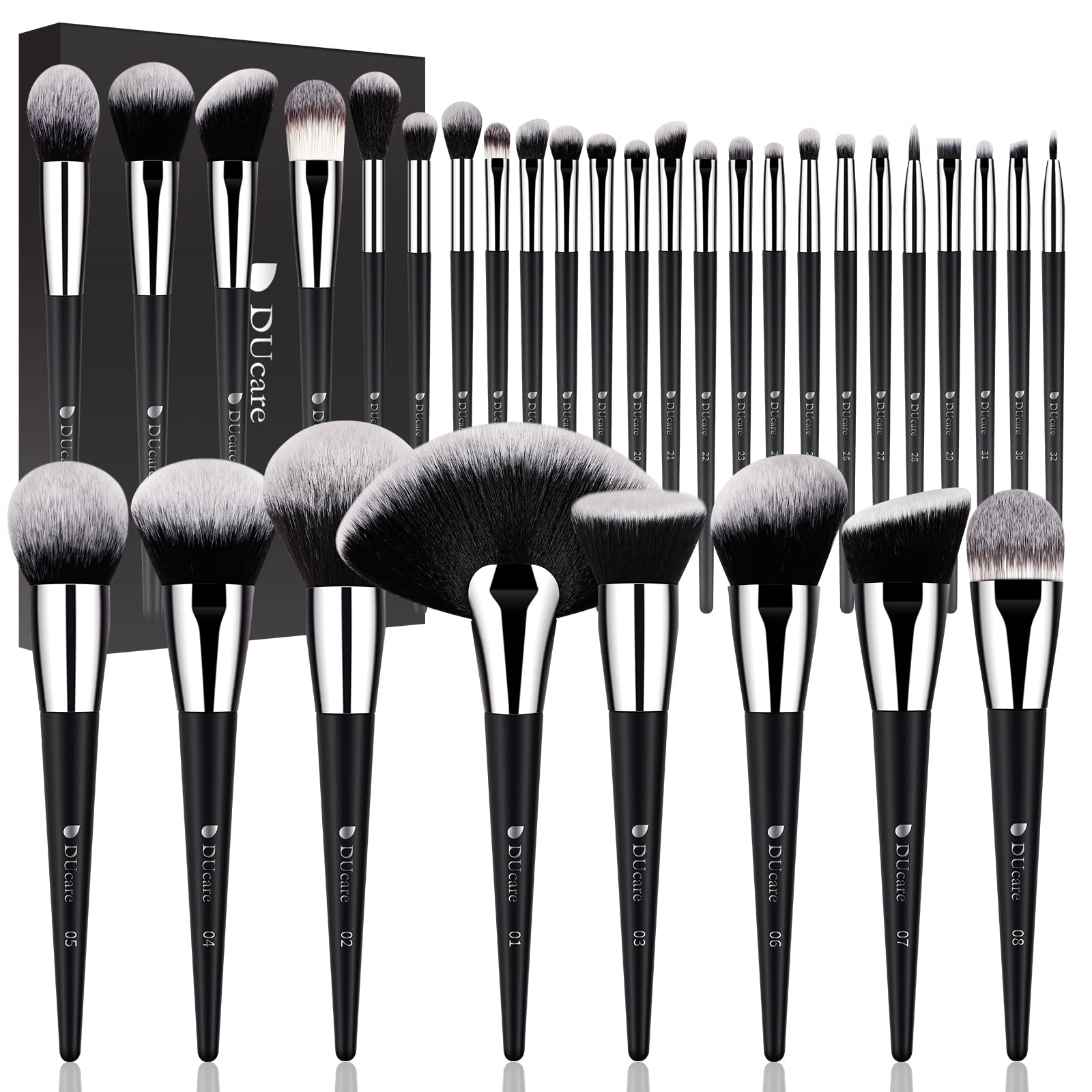 DUcare 32Pcs Professional Makeup Brush Set - Premium Synthetic Kabuki Foundation, Blending, Powder, Blush & Eyeshadow Brushes - Perfect Christmas Gift for Makeup Lovers & Professionals (Home Use, Travel, Salon)