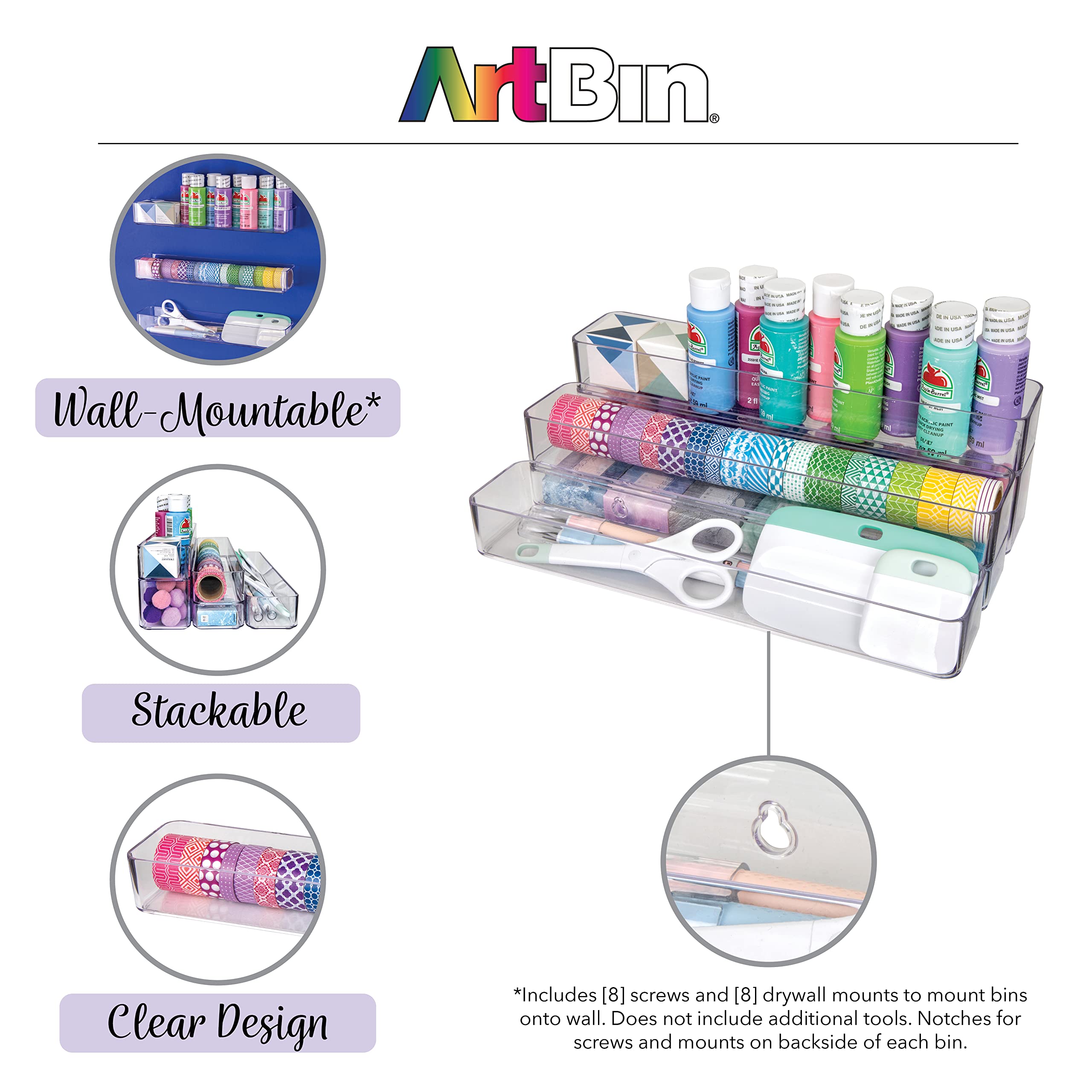 ArtBin 6959AG 2-in-1 Wall and Desktop Organizer - Clear Stadium Style Storage Solution for Office, Craft Room & Home Organization