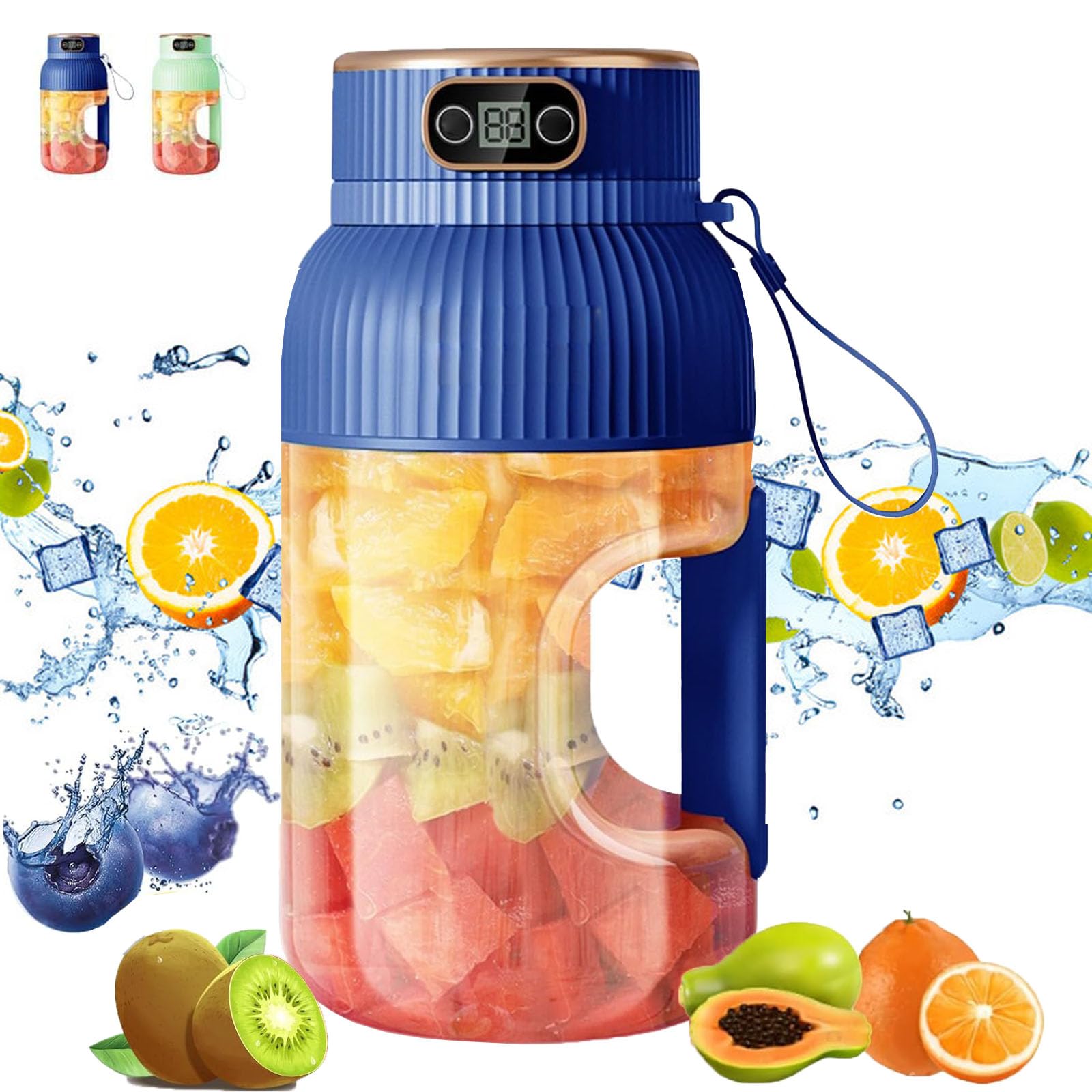 Portable Juicer Cup Blender with Digital Display - Multifunctional Travel Blender for Shakes, Smoothies & Fresh Juice - Perfect for Gym, Office & Outdoor Activities (Blue)