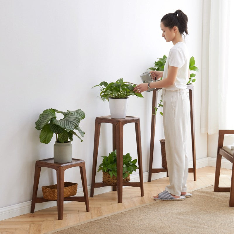 Premium Black Walnut Solid Wood Flower Stand - Rustic Plant Shelf for Indoor/Outdoor Decor, Living Room, Garden & Patio Display