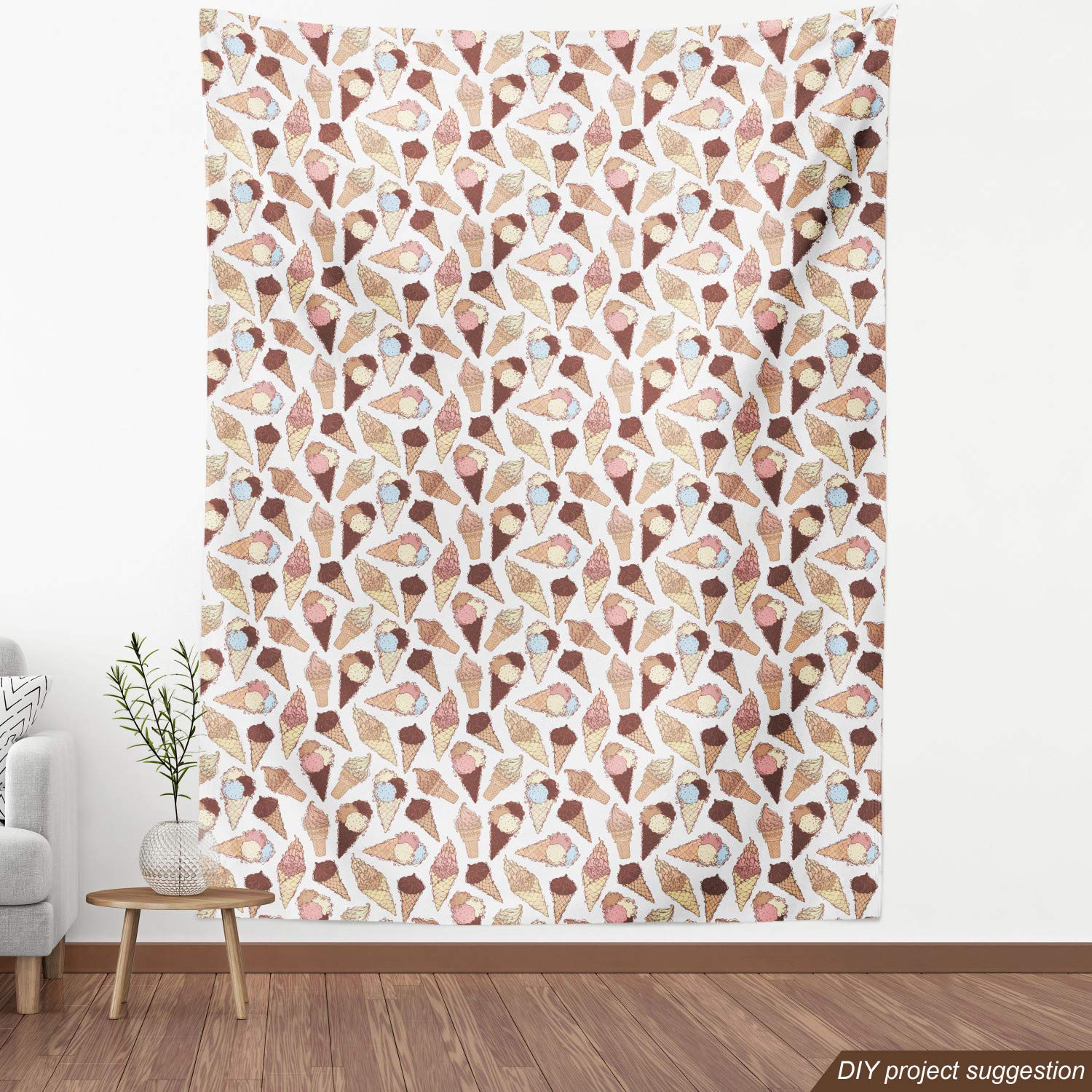 Ambesonne Ice Cream Fabric - 3 Yards, Brown Beige for Upholstery & Home Decor