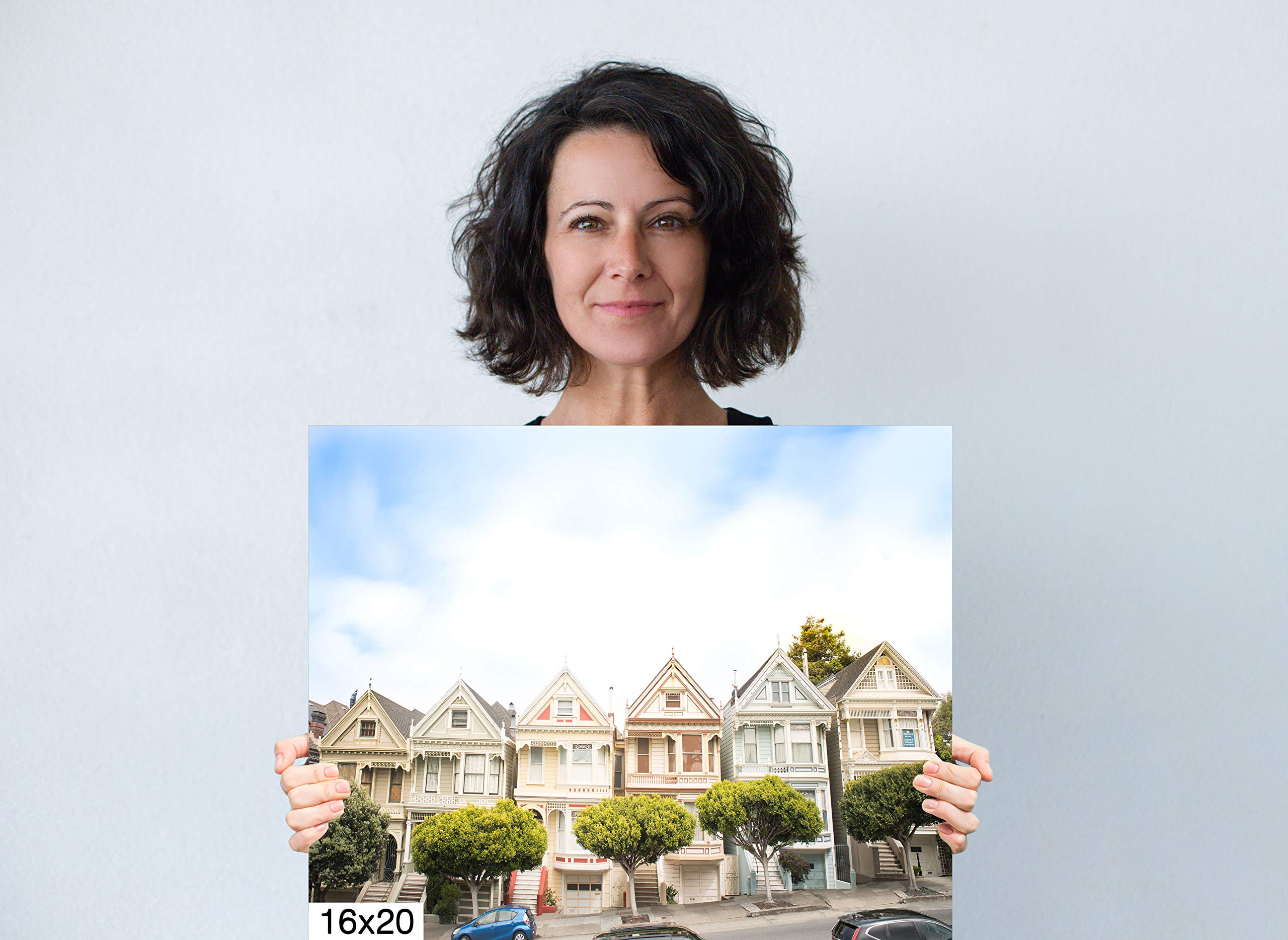 San Francisco Painted Ladies Victorian Houses Canvas Print - Golden Gate Bridge & Northern California Cityscape Wall Art - Home Decor for Living Room, Bedroom & Office