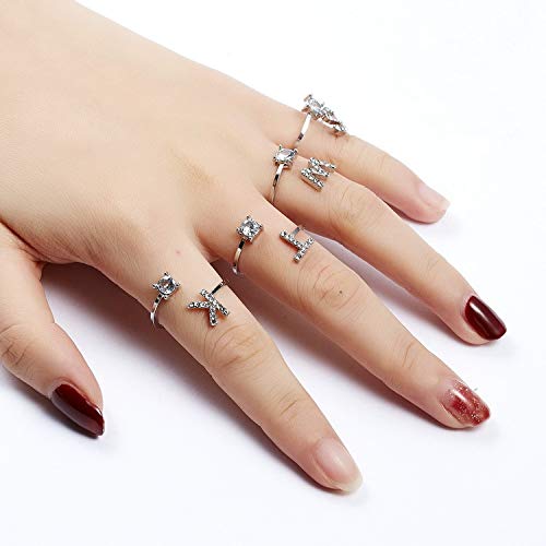 2PC Initial Letter Ring Set for Women - Gold & Silver Diamond Rhinestone Studded Zirconia Open Adjustable Rings | Personalized Jewelry Gift for Her | Perfect for Birthdays, Anniversaries & Valentine's Day
