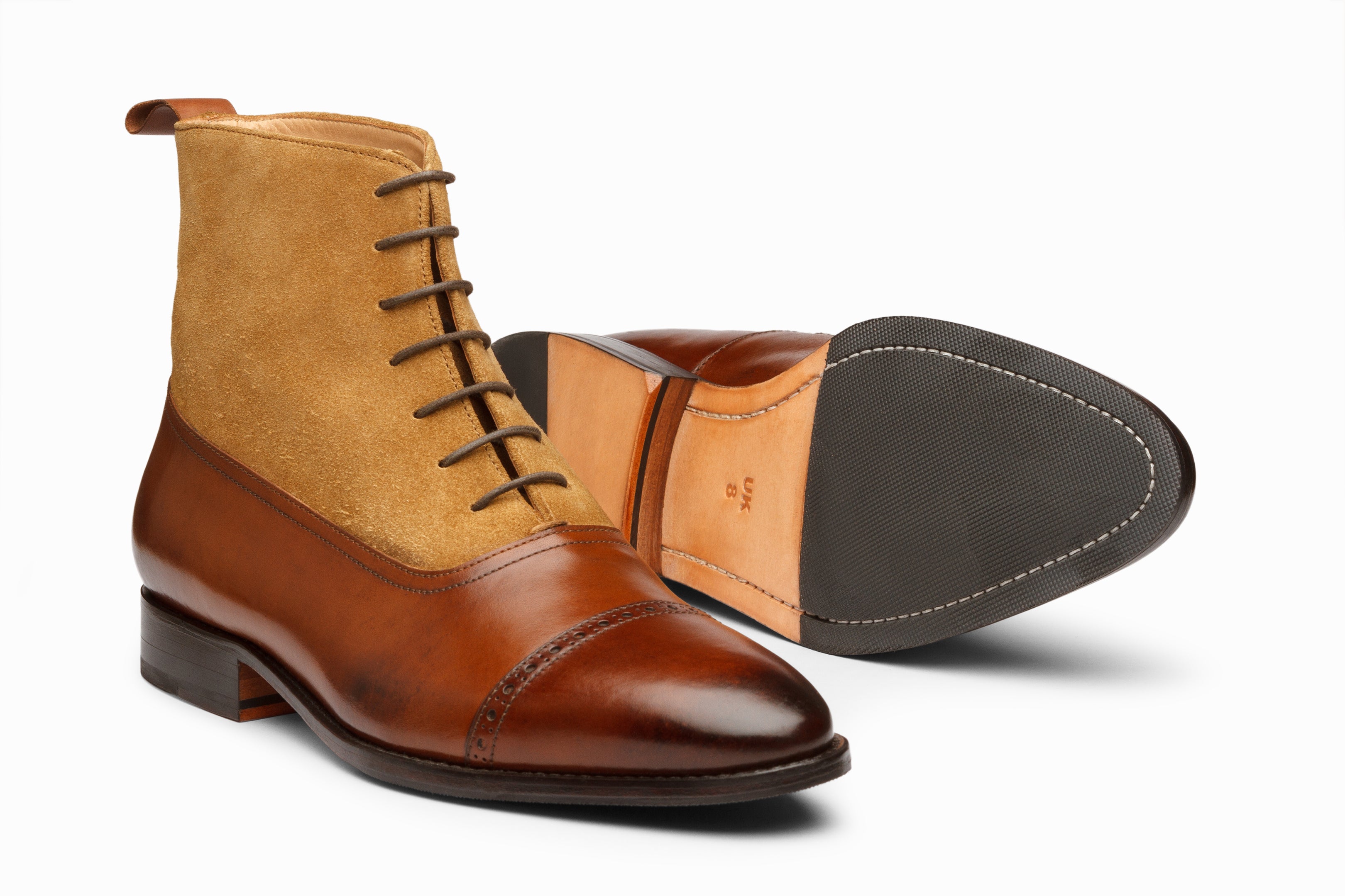 Two Tone Balmoral Leather Boots for Men - Brown & Camel Suede Dress Shoes | Formal & Business Casual Wear | Office, Wedding & Special Occasion Footwear