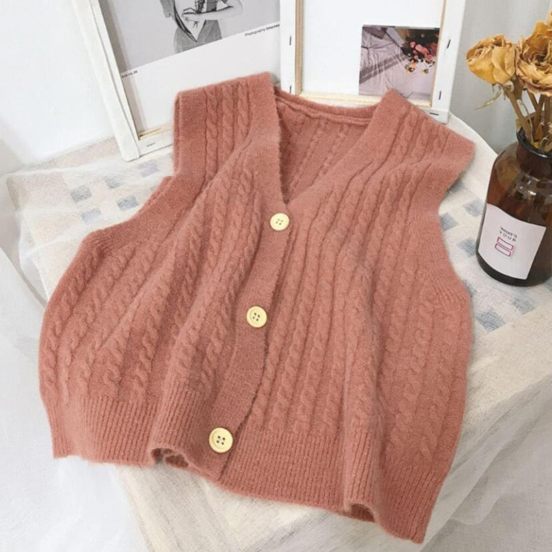 Women's Autumn Knit Sweater Vest - V-Neck Button Up Cardigan with Pockets | Casual Loose Fit Black Top for Layering | Perfect for Office, Fall Outfits & Cozy Evenings