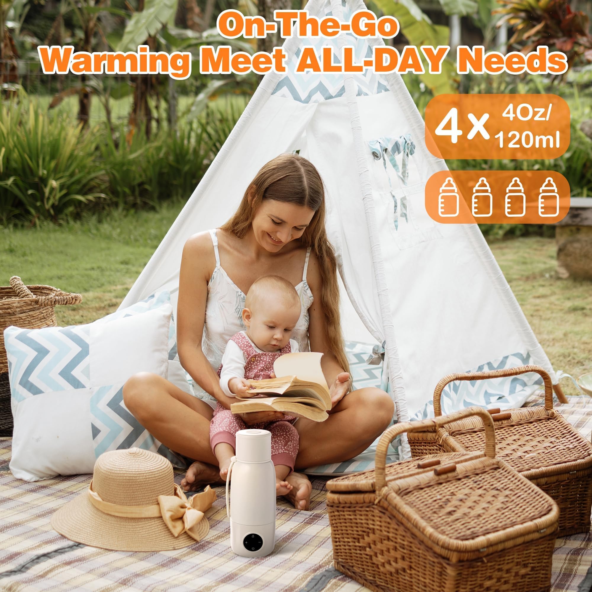 Portable Baby Bottle Warmer - 17Oz Fast Heating Milk Warmer for Breastmilk, Formula & Water | Adjustable Temperature & 20H Keep Warm | Perfect for Night Feeding, Travel, Car & On-the-Go Parents