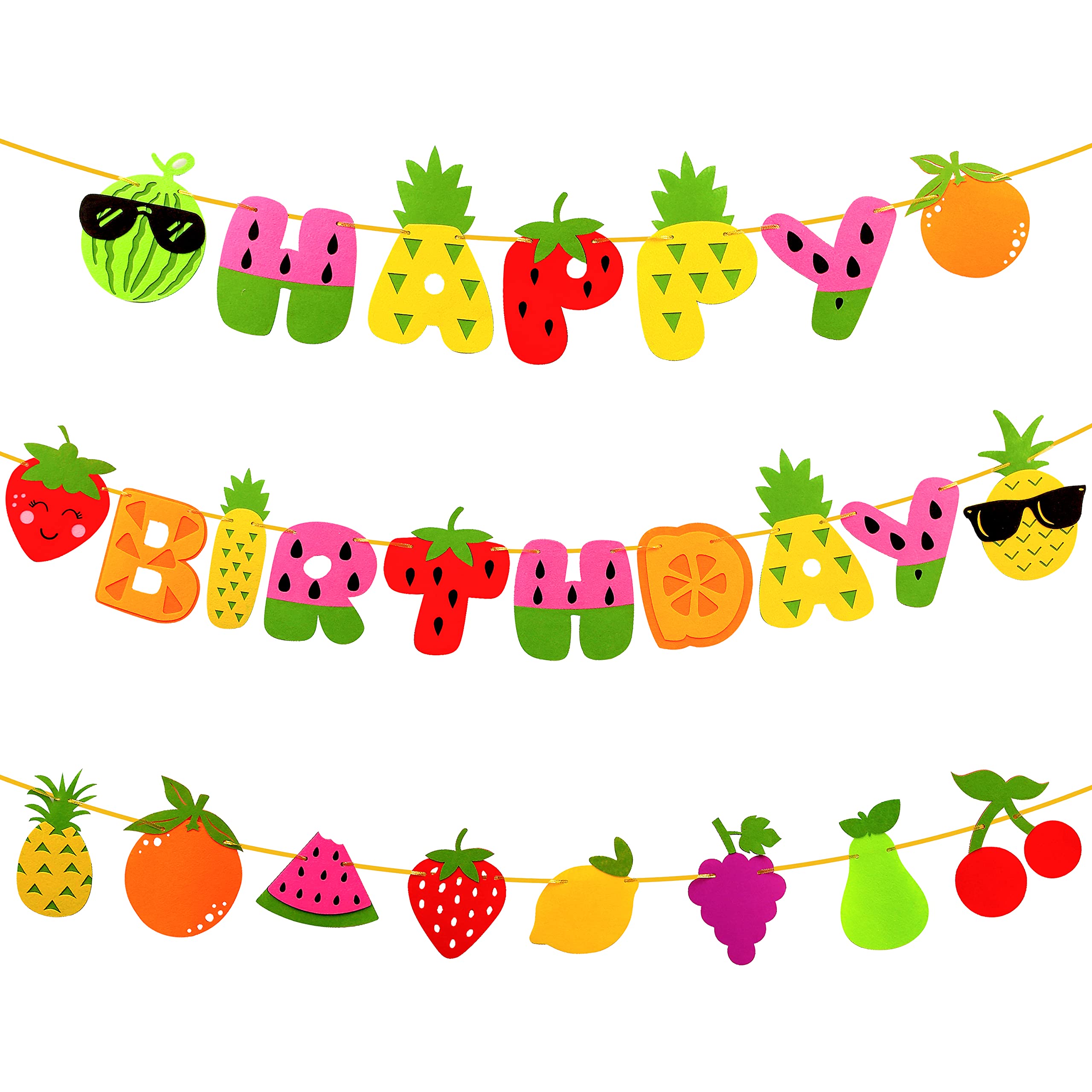 Fruit Theme Birthday Party Decorations - Happy Birthday Felt Banner & Garland with Fruit Patterns for Summer Parties, Baby Showers, Kids Celebrations - Perfect for Indoor and Outdoor Decor