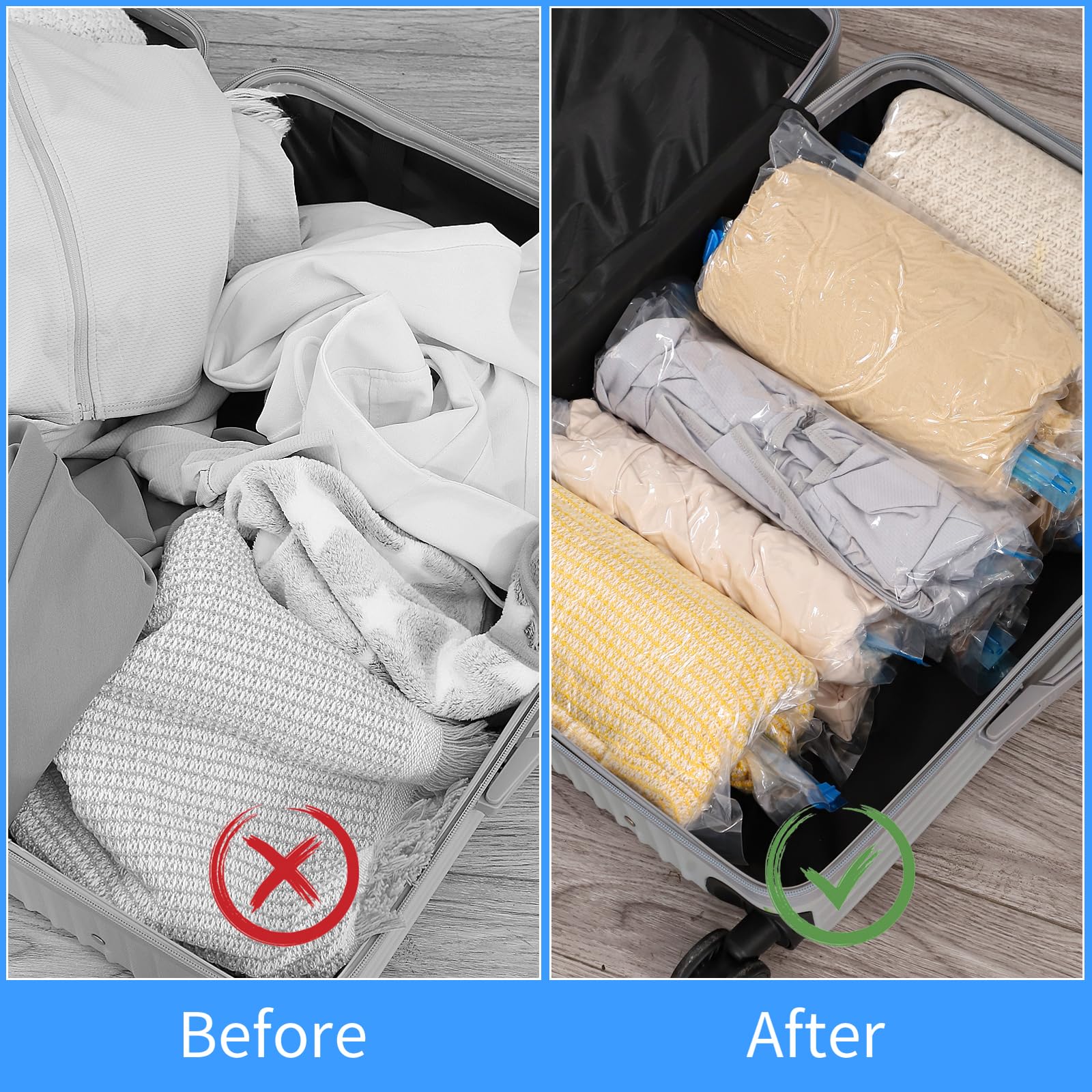 12 Pack Medium Travel Compression Bags (40x60cm) - Vacuum Storage Bags for Suitcases & Space Saving Packing | No Pump Needed Travel Essentials | Perfect for Vacations, Business Trips & Closet Organization
