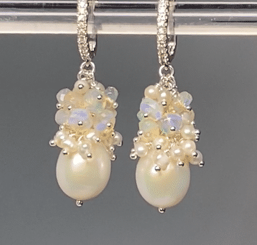 Pearl and Opal Cluster Earrings Sterling Silver - Elegant Dangle Earrings for Women, Perfect for Weddings, Parties & Special Occasions