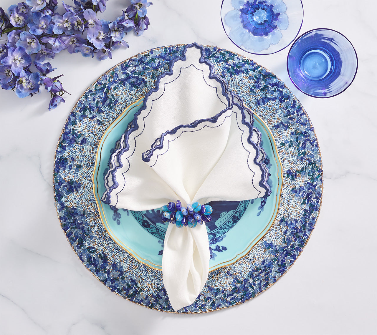 Premium Navy & Blue Lagoon Placemat Set of 4 - Waterproof & Non-Slip Dining Table Mats for Everyday Use, Dinner Parties, and Coastal Home Decor