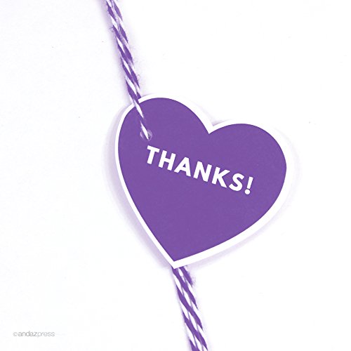 Andaz Press Heart-Shaped Gift Tags - 30 Pack Purple Thank You Cards for Weddings, Baby Showers & Birthday Parties - Modern Style Gift Tags for DIY Crafts & Party Favors