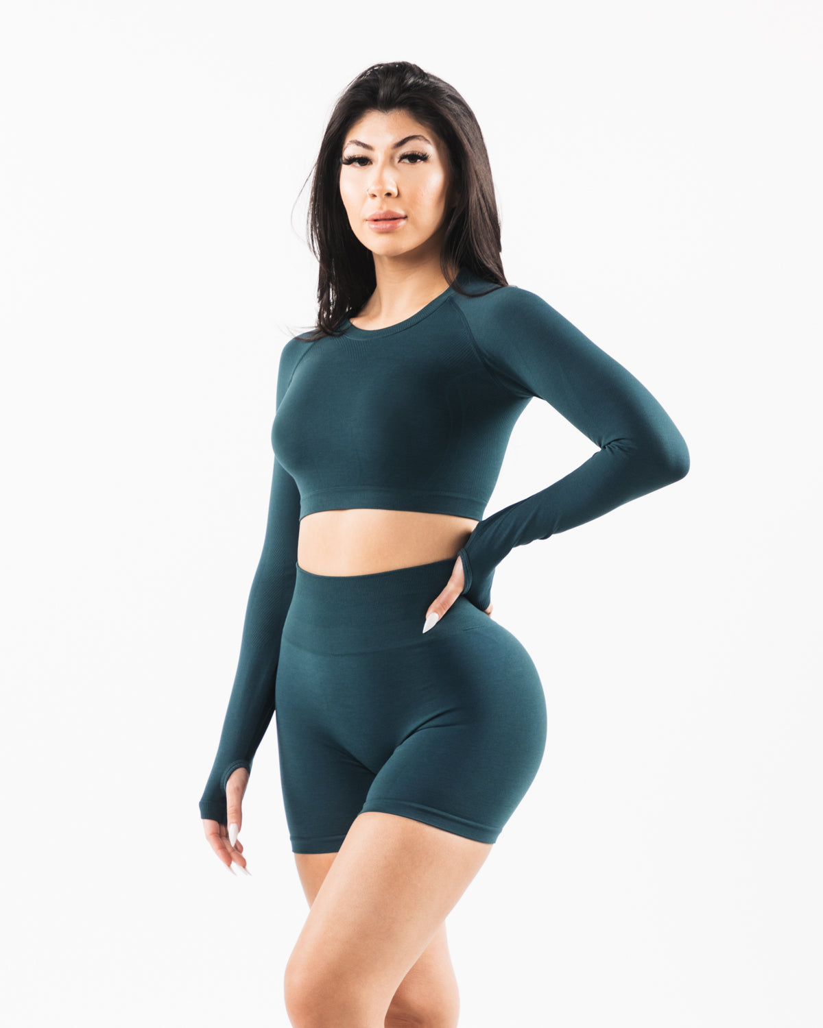 Stratus LS Crop Top - Midnight Black Women's Athletic Shirt for Running, Yoga & Gym Workouts