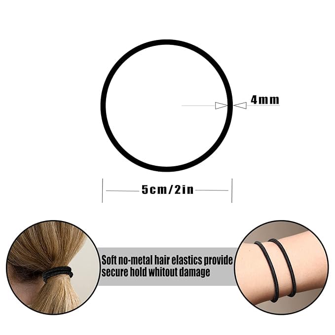 Diversa 30-Piece No Metal Hair Ties - 4mm Soft Elastic Hair Bands for Women, Thick & Curly Hair - Bright Color Ponytail Holders for Daily Use, Workout, School & Office (Dark English)