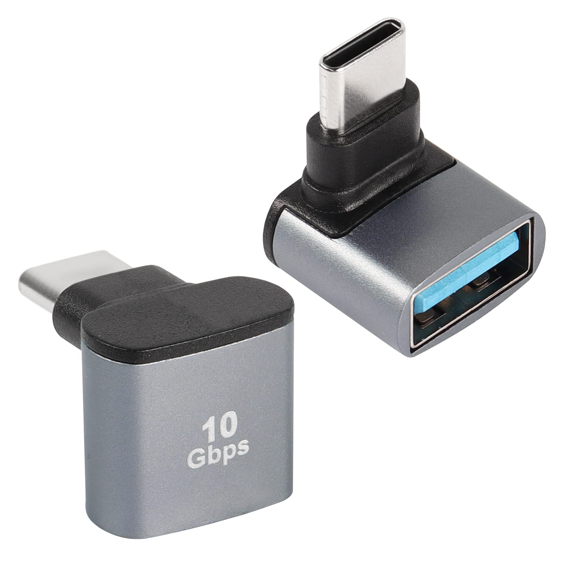 90 Degree Right Angle USB C to USB 3.1 OTG Adapter - 10Gbps Type C Male to USB 3.1 Female Coupler - USB 3.2 Gen 2 Data Transfer Connector with 100W Power Delivery - Compatible with Smartphones, Tablets, Laptops - Ideal for Tight Spaces & Cable Management (2 Pack)