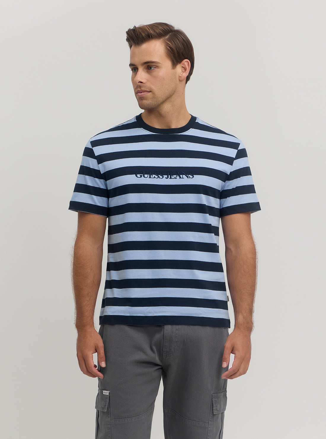 Guess Women's Blue Striped T-Shirt - Casual Short Sleeve Cotton Top for Everyday Wear | Perfect for Outings, Shopping & Weekend Relaxation