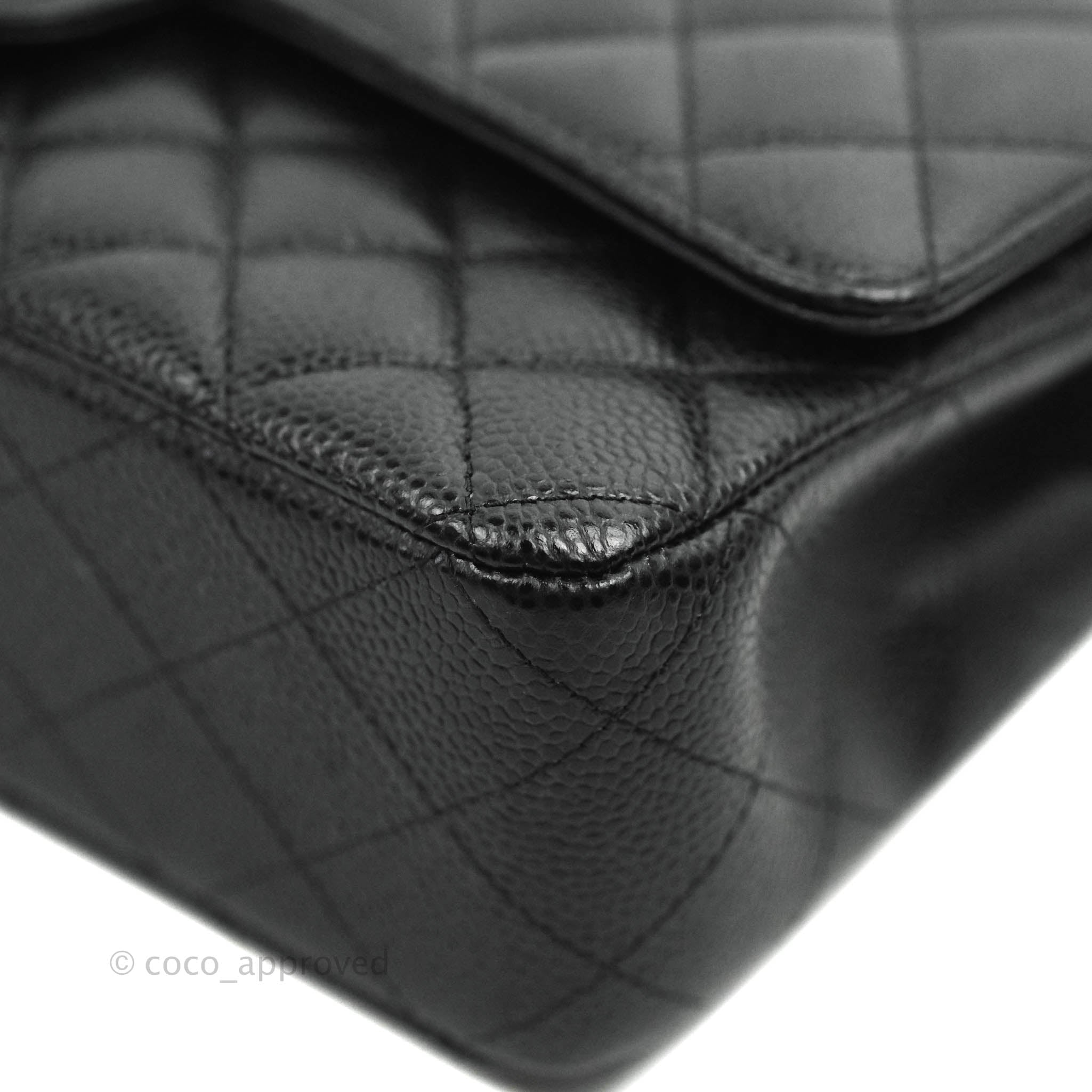 Chanel Classic Double Flap M/L Black Caviar Leather Bag with Silver Hardware - Luxury Designer Handbag for Women, Perfect for Work, Evening Events & Special Occasions