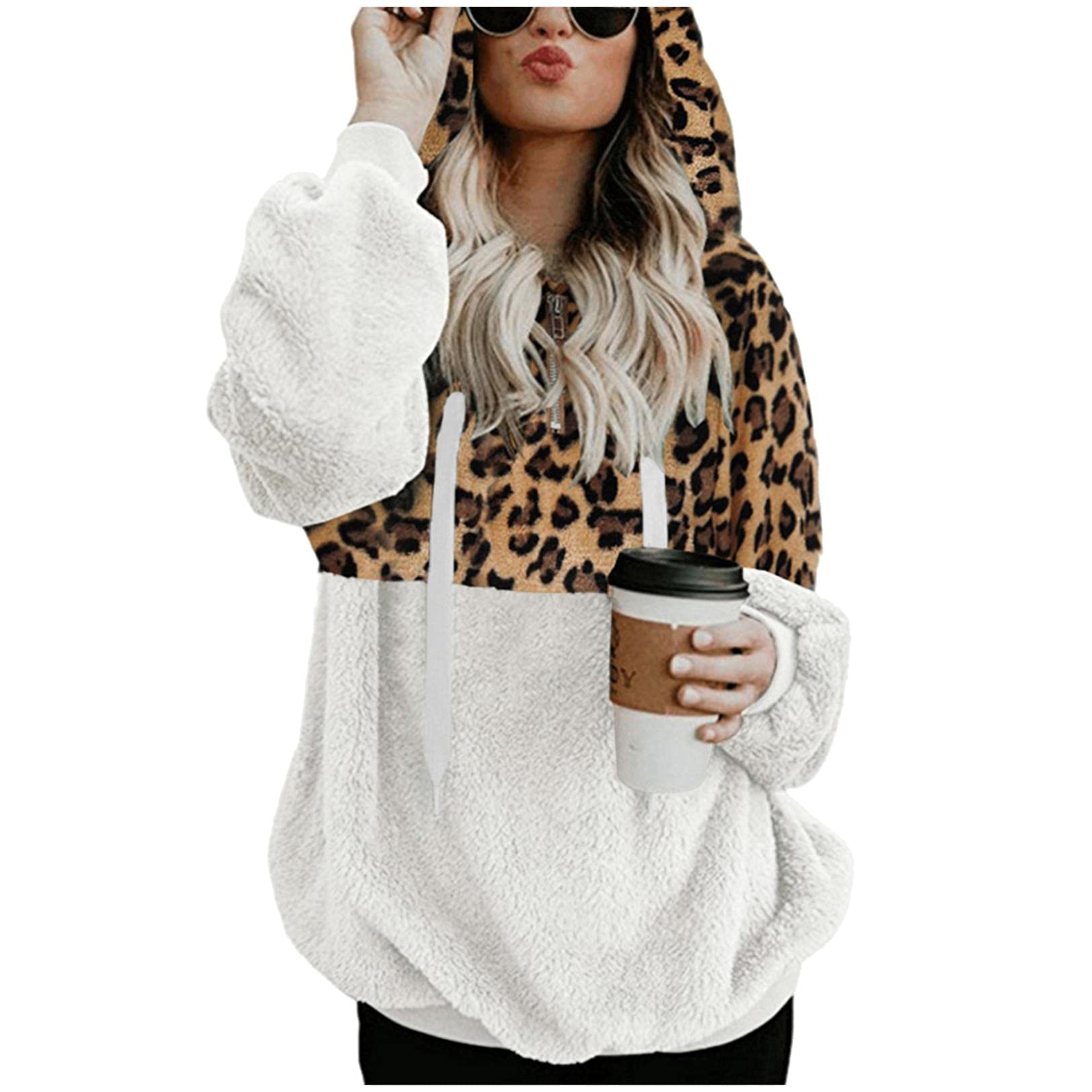 Women's Sherpa Fleece Pullover Quarter Zip Jacket - Soft Fluffy Long Sleeve Sweatshirt Hoodie for Winter Warmth | Perfect for Outdoor Activities, Casual Wear & Layering