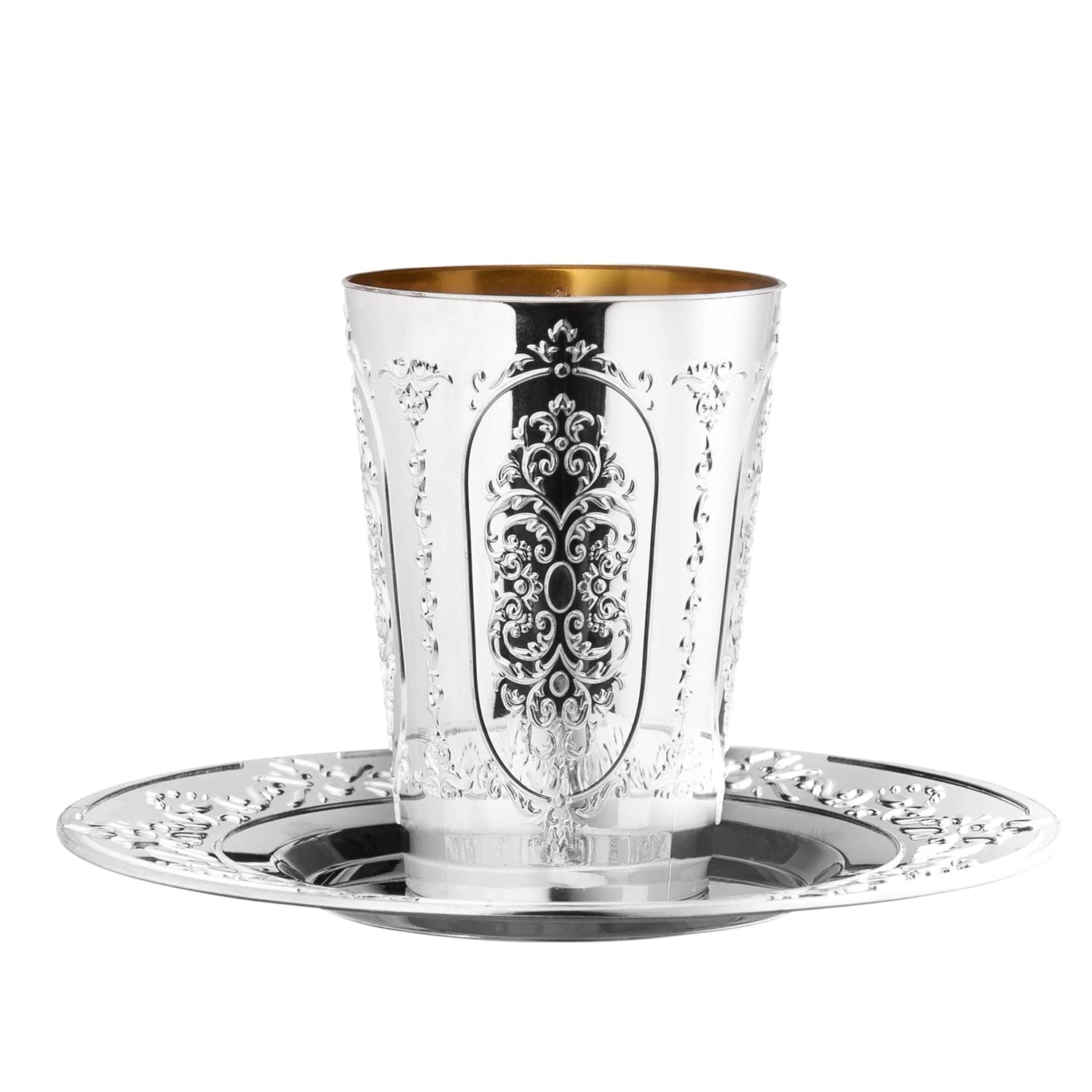 Nicole Fantini Elegant Round Wine Kiddush Cup with Matching Trays - 5 oz Capacity (Set of 5) - Perfect for Jewish Holidays, Shabbat Celebrations & Wedding Ceremonies