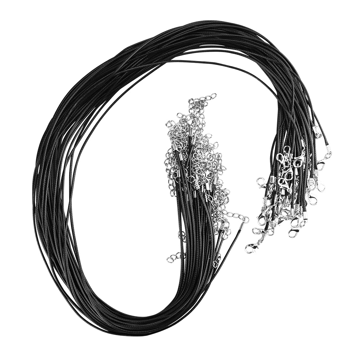 50Pcs Black Waxed Necklace Cord with Clasp - 20 Inch Jewelry Making String for Charms, Pendants & Bracelets - Bulk Beading Supplies for DIY Necklaces & Craft Projects (Perfect for Jewelry Designers & Handmade Gift Making)