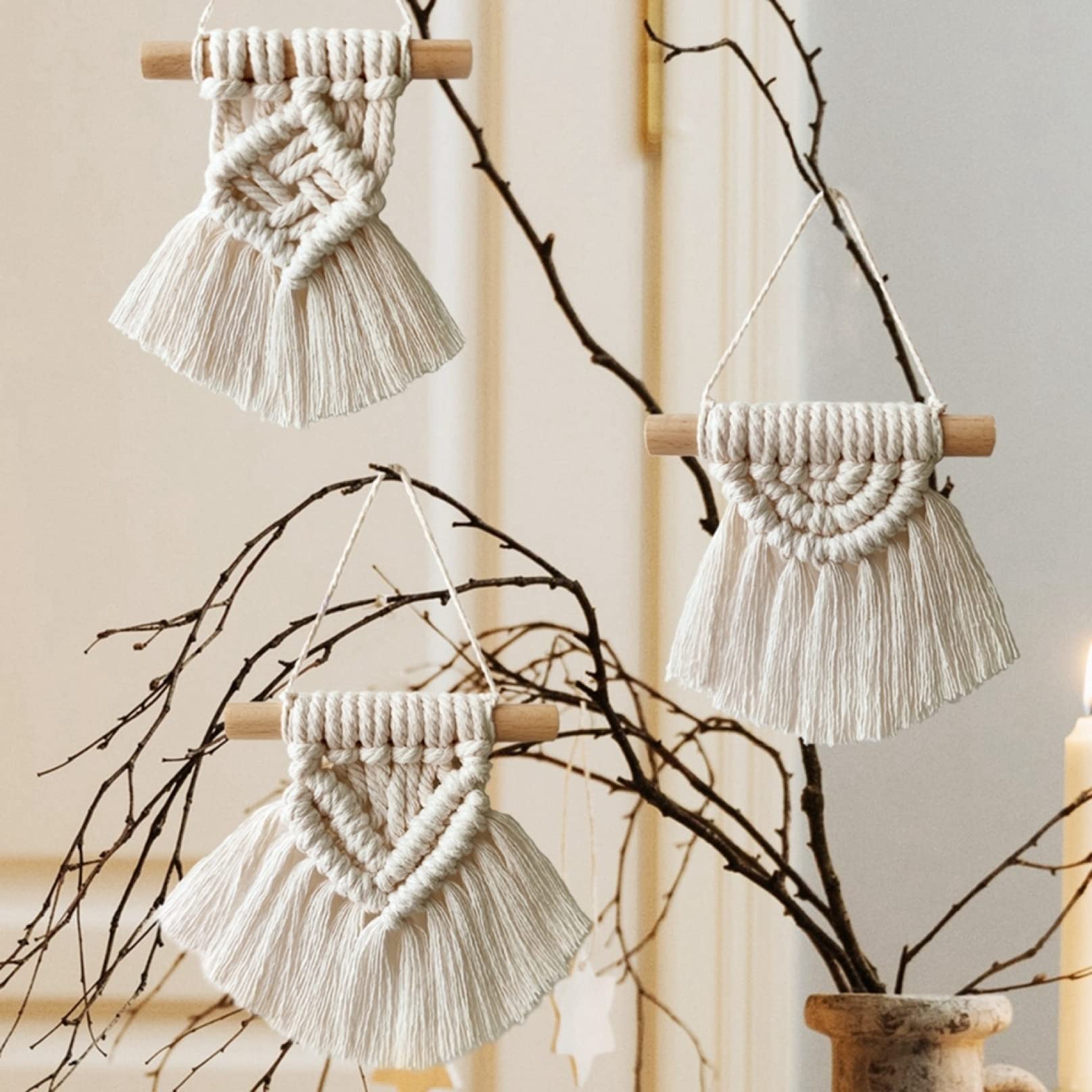 Handmade Macrame Wall Hanging Boho Tapestry with Long Tassels - Home Decor for Nursery, Bedroom, Apartment & Car Interior | Bohemian Woven Art for Wall Decor & Gift Giving