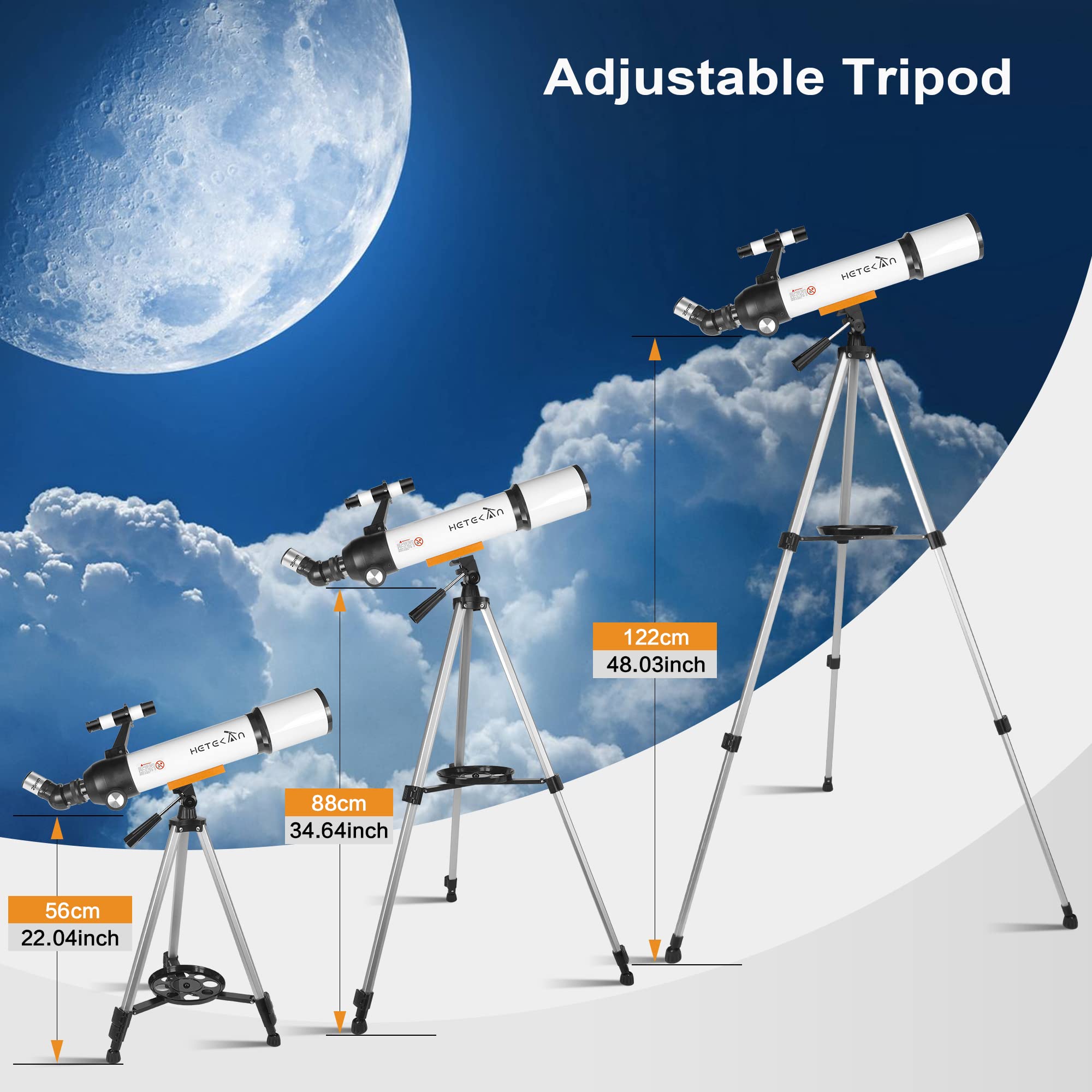 70mm Aperture 500mm Astronomical Telescope for Adults & Kids (25X-150X Magnification) - Portable Refractor Telescope with Smartphone Adapter for Moon, Planets & Stargazing - Perfect for Backyard Astronomy, Camping & Science Learning