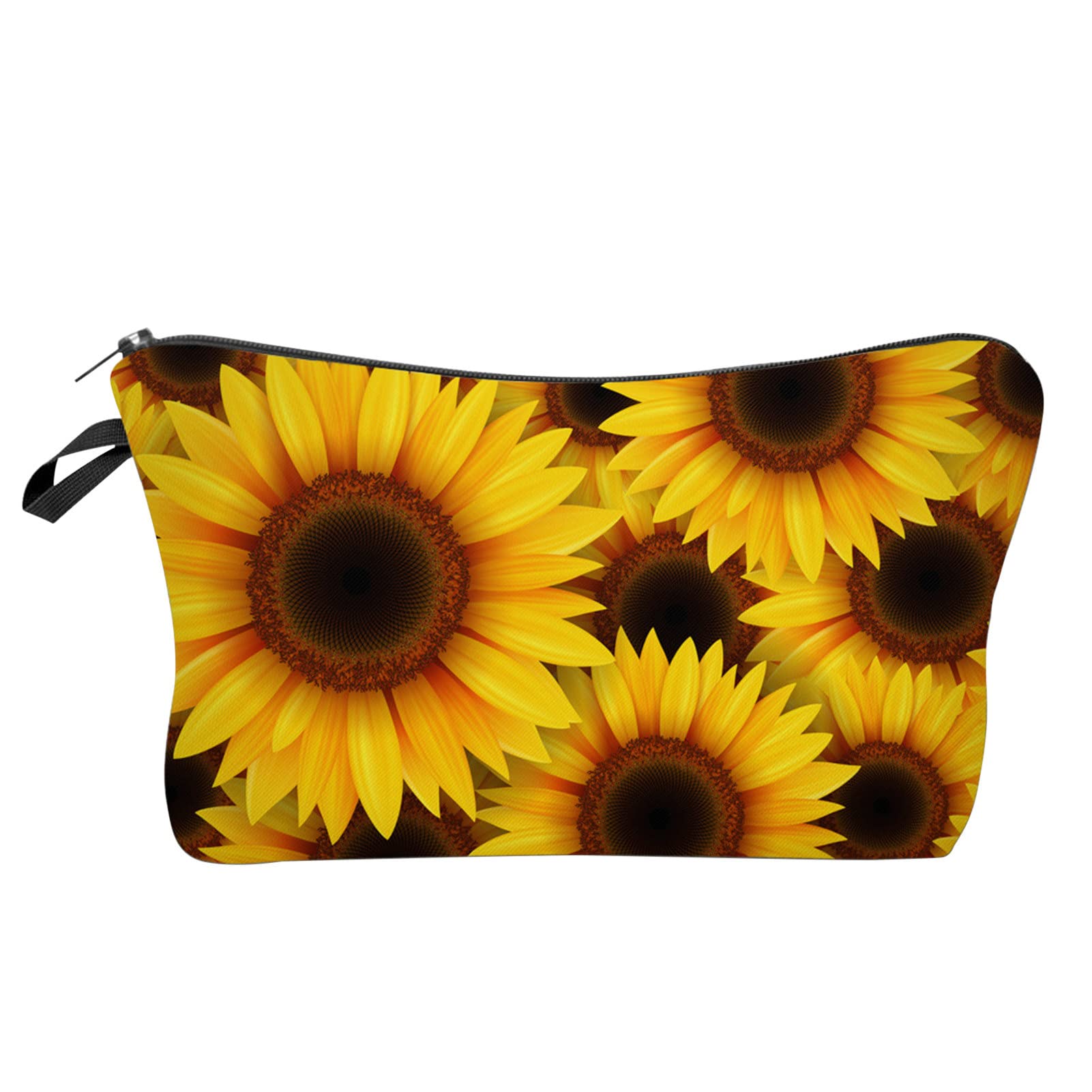 Stylish Sunflower Print Makeup Bag with Zipper Closure & Hanging Hole - Large Capacity Polyester Cosmetic Organizer for Travel, Vacation & Daily Use