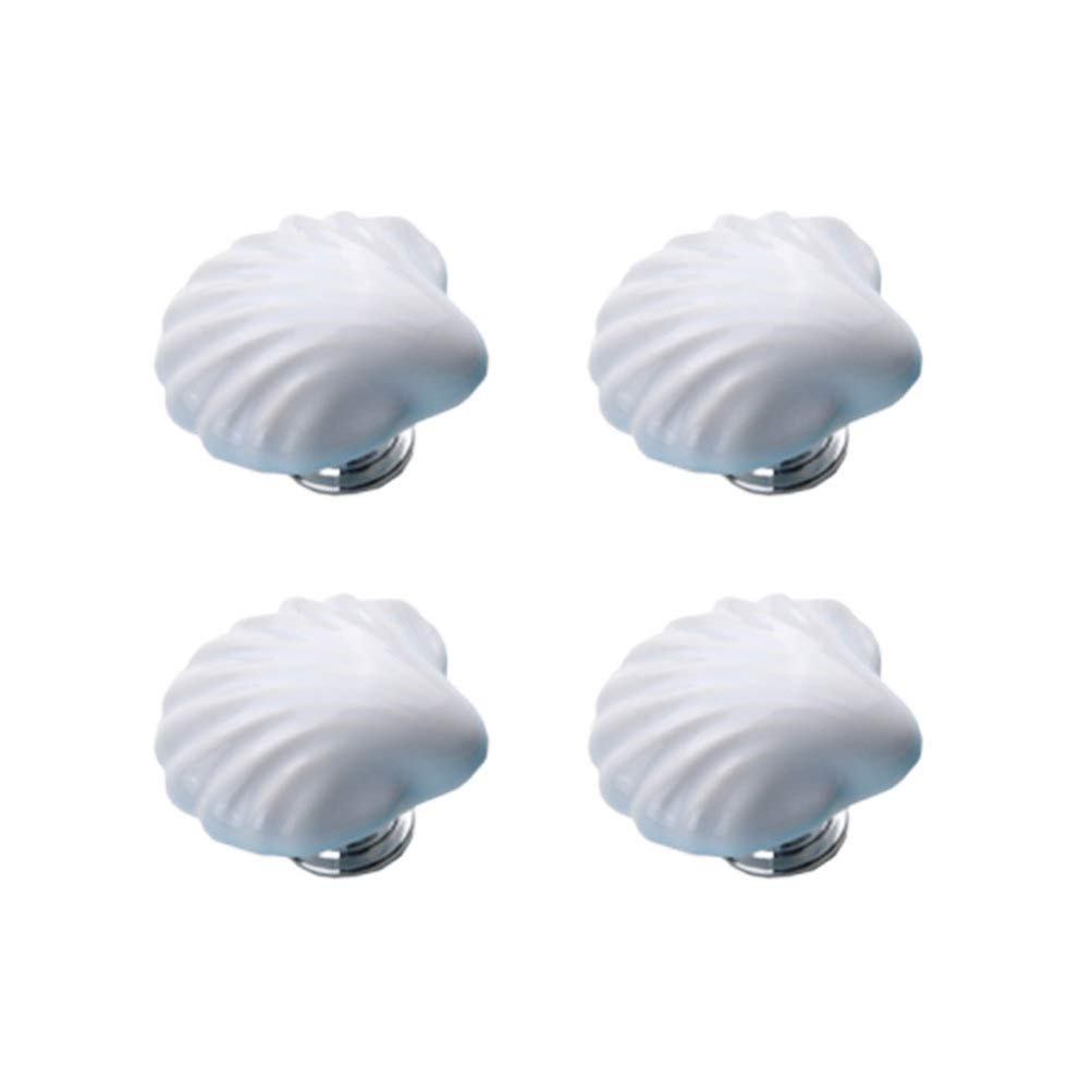 IMIKEYA 4-Pack White Ceramic Cabinet Knobs - Vintage Shell Design Drawer Pulls for Kitchen Cabinets, Dressers & Office Furniture | Durable Home Decor Hardware for DIY Upgrades