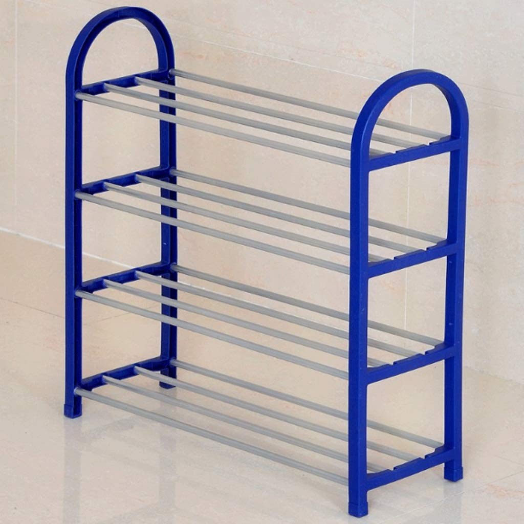 4-Tier Standing Shoe Rack Organizer - Durable Plastic & Aluminum Storage Shelf for Shoes - Space-Saving Home Organization (Blue) - Perfect for Entryway, Closet & Bedroom Storage