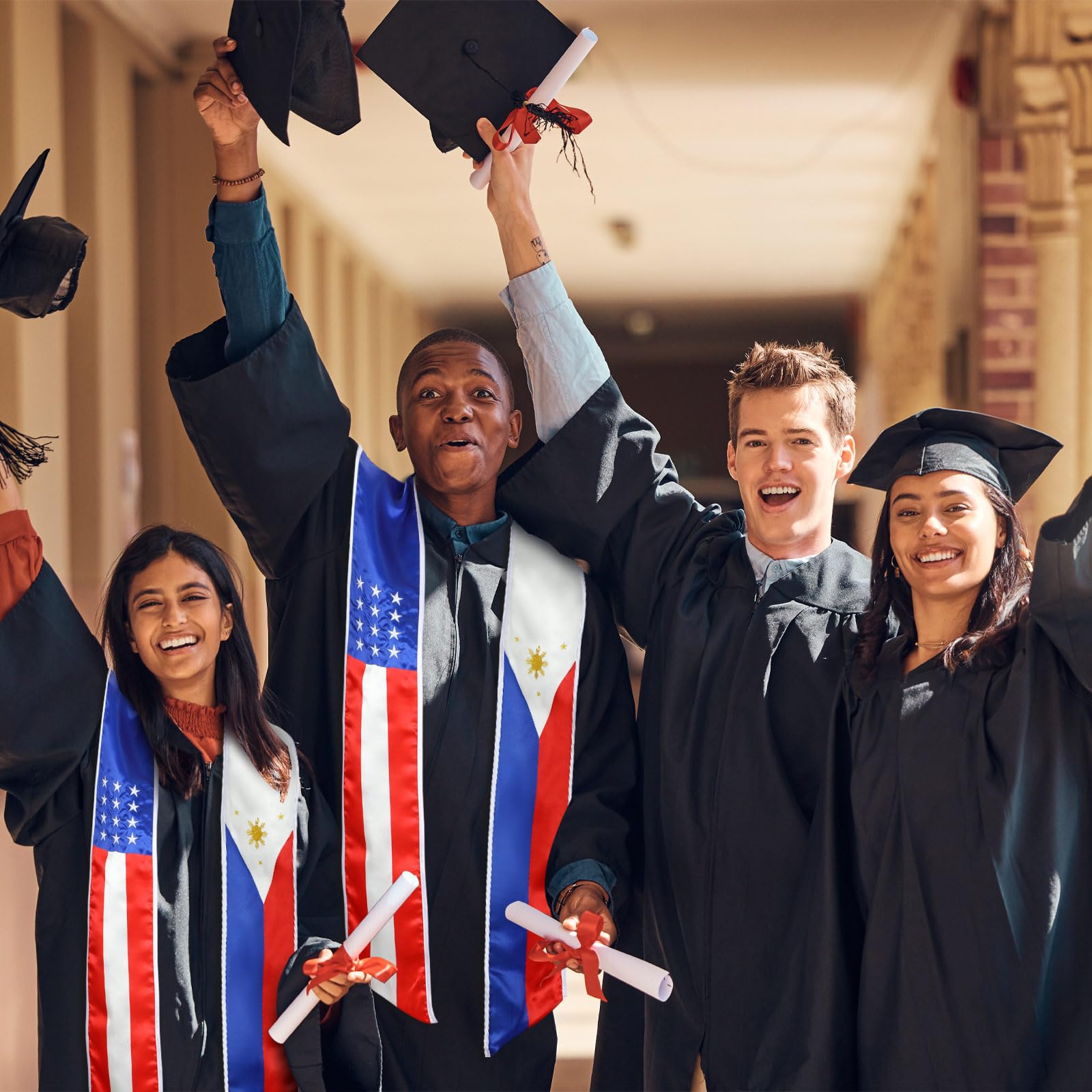 2024 Graduation Stole with USA and Philippines Flag - American Filipino Graduation Sash for Study Abroad & International Students | Perfect for Graduation Ceremony, Class Photos & Cultural Celebration