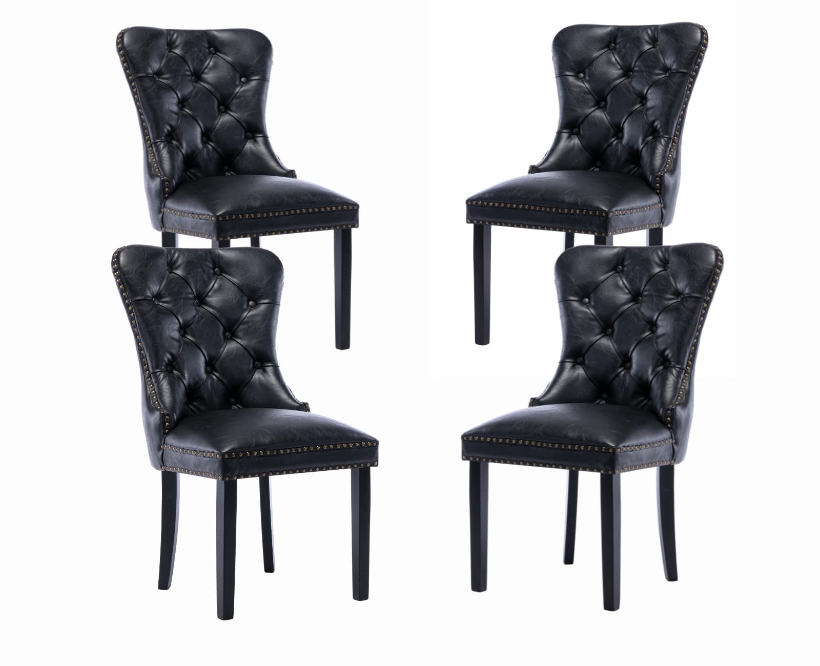 EALSON Set of 4 Modern Black Leather Dining Chairs with Wood Legs - Mid Century Tufted Upholstered Kitchen Side Chairs with Nail Head Trim - Perfect for Dining Room, Living Room, Kitchen Island and Home Office