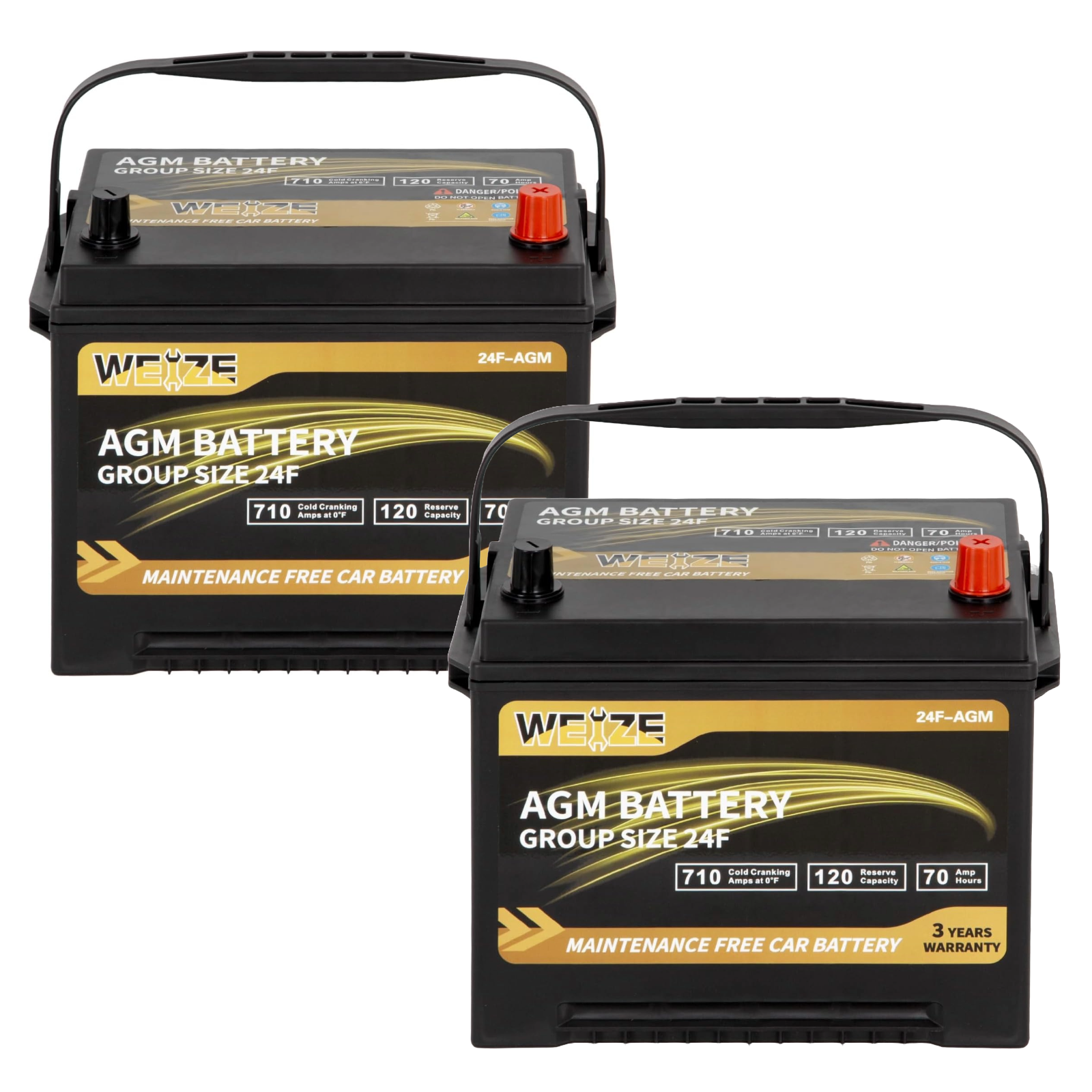WEIZE Wise Series 24F AGM Car Battery - 12V 70Ah 710CCA Deep Cycle Automotive Replacement Battery for Trucks, SUVs, and Marine Vehicles - Perfect for Off-Roading, Boating, and Heavy-Duty Applications