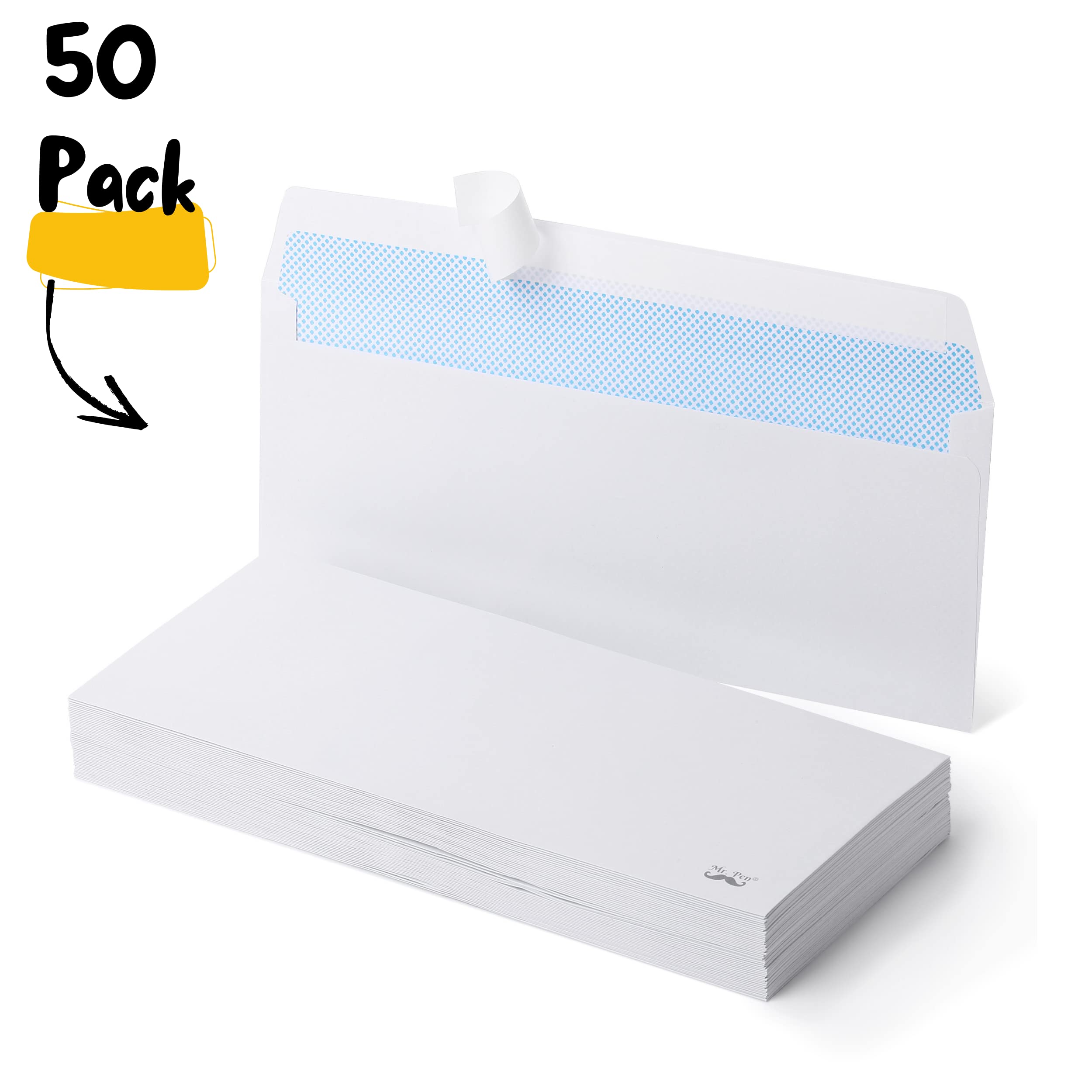 Mr. Pen Security Envelopes #10 - 50 Pack Business Peel & Seal Self-Sealing Envelopes (No 10 Size) for Mailing Checks, Documents & Confidential Letters | Office & Home Use