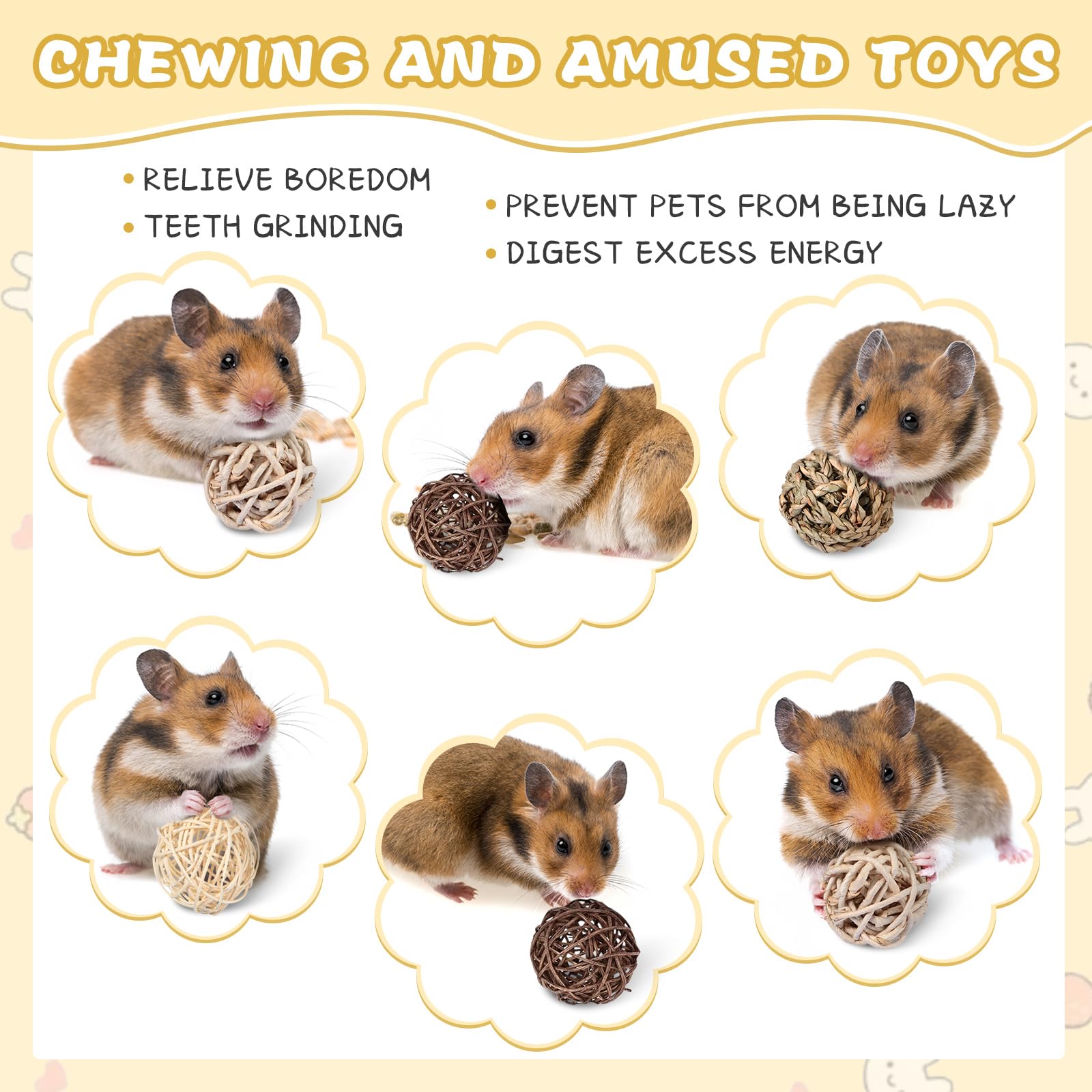 24-Pack Guinea Pig Chew Toys - Small Animal Play Balls with Hay for Rabbits, Hamsters & Pets - Cage Entertainment Accessories for Chewing & Mental Stimulation