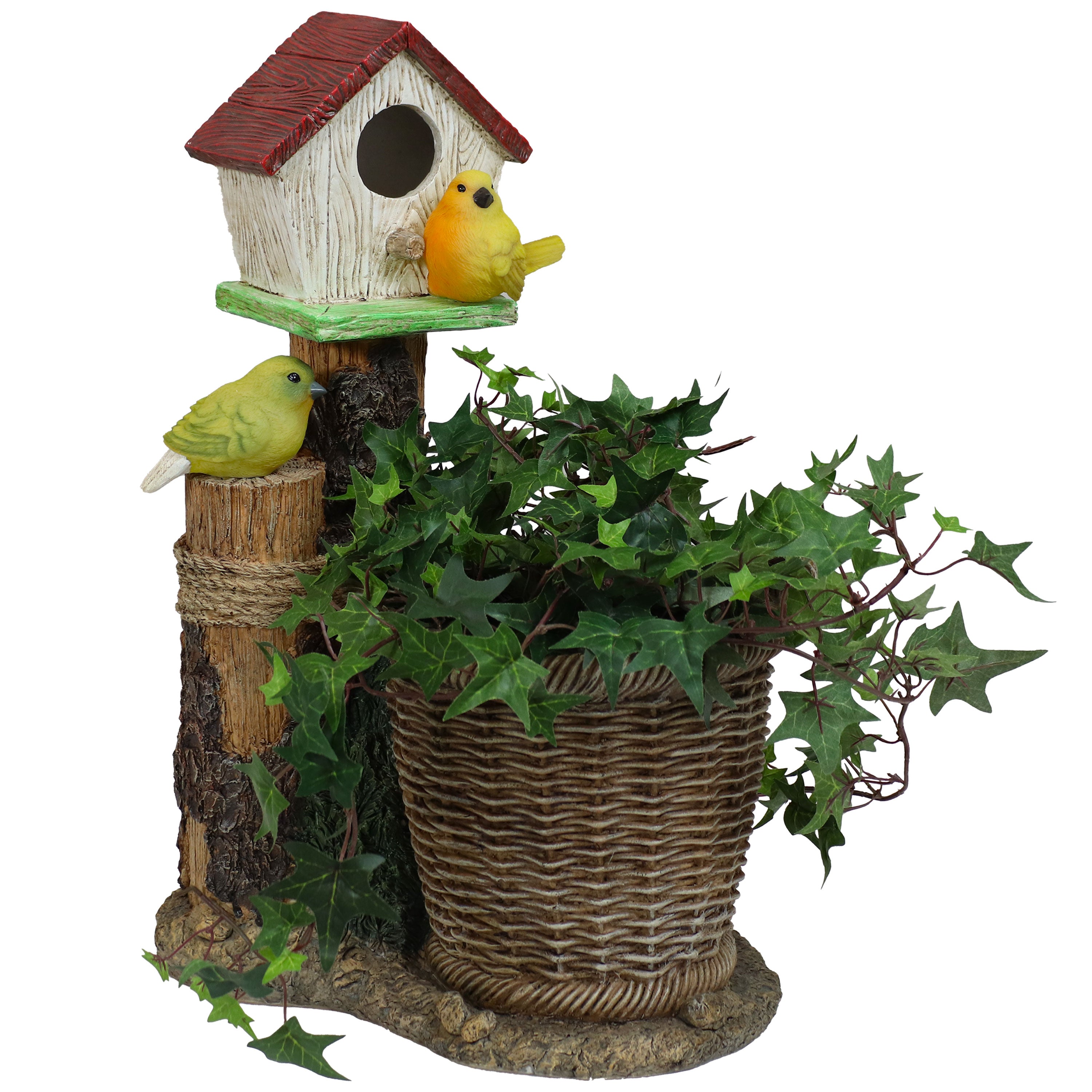 Solar-Powered Polyresin Bird House Planter with LED Lights - Outdoor Garden Decor for Patio, Yard & Lawn Decoration