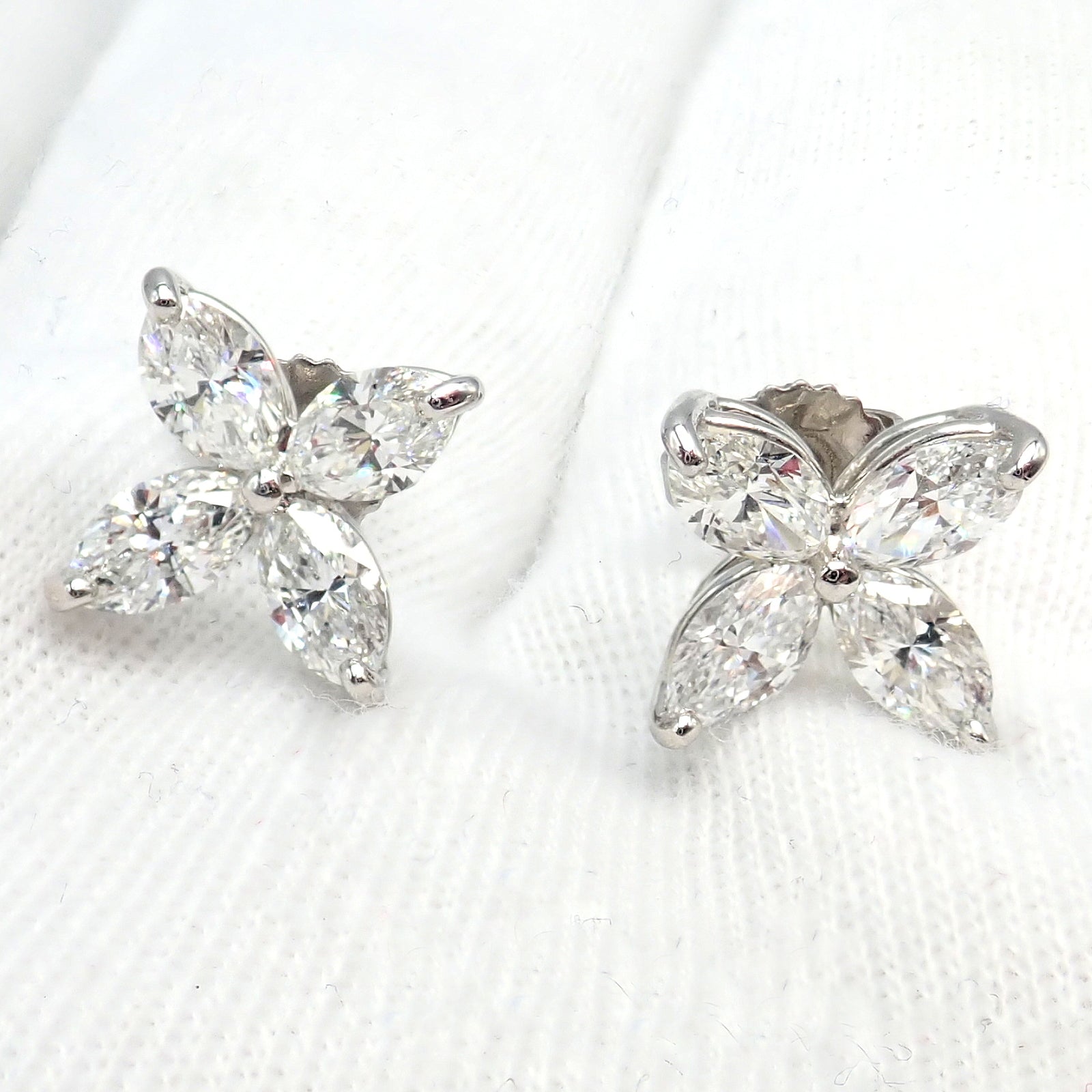 Authentic Tiffany & Co Platinum Victoria Marquise Cut Diamond Large Earrings for Women - Luxury Wedding Jewelry & Special Occasion Gift