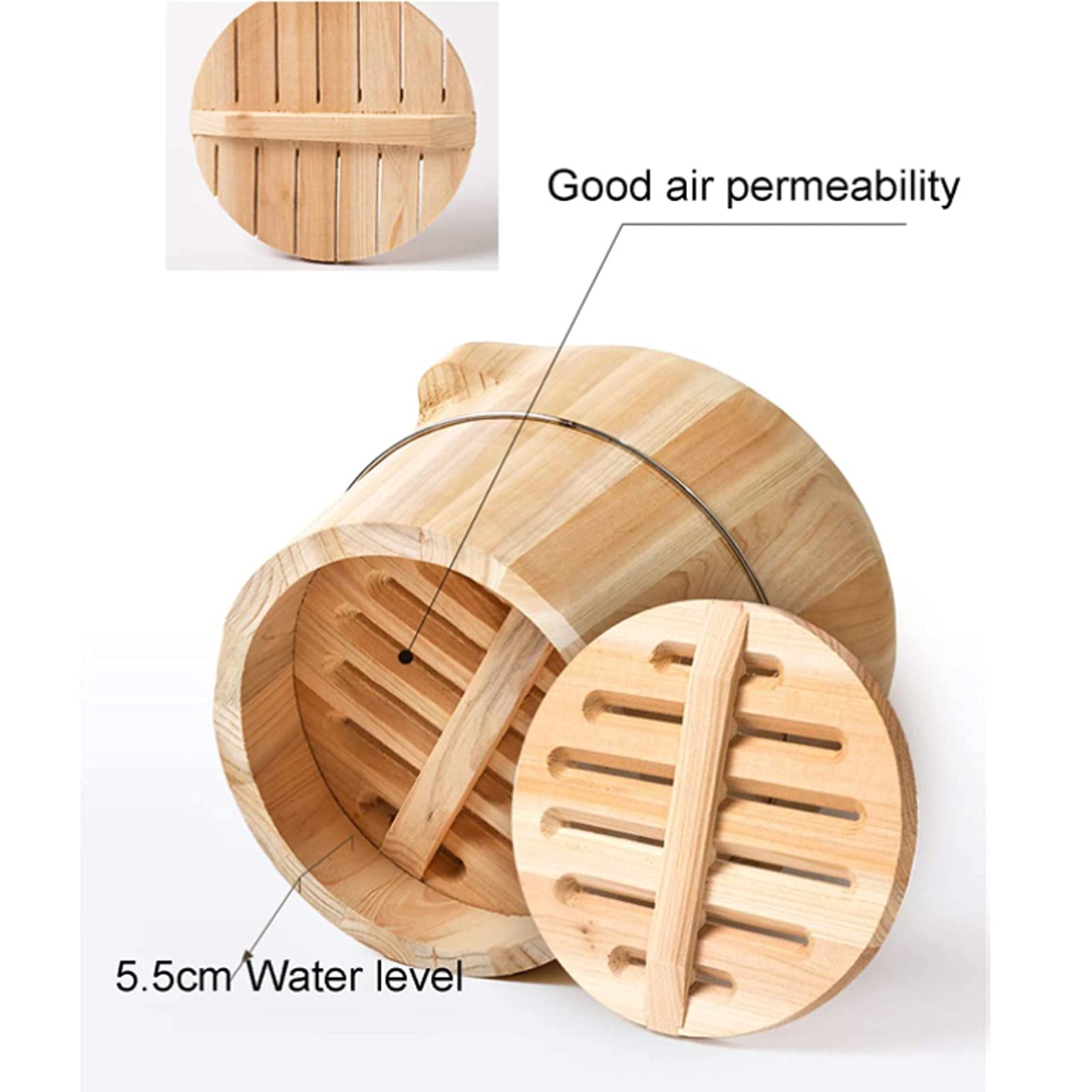 Handmade Wooden Sushi Rice Steamer with Lid - Traditional Chinese Bamboo Steaming Barrel for Sushi, Desserts, Fish & Rice (50cm) - Perfect for Japanese Cuisine & Asian Cooking