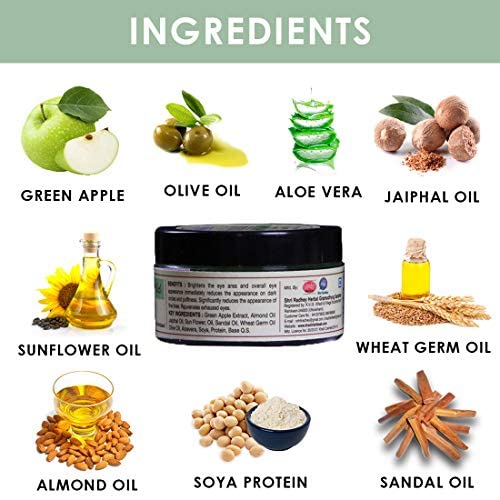 Khadi Rishikesh Under Eye Cream Gel - Dark Circle Reduction with Olive Oil & Aloe Vera - Reduces Puffiness & Fine Lines - 50g Unisex (Free Rumal) - Perfect for Night Care & Travel Skincare Routine