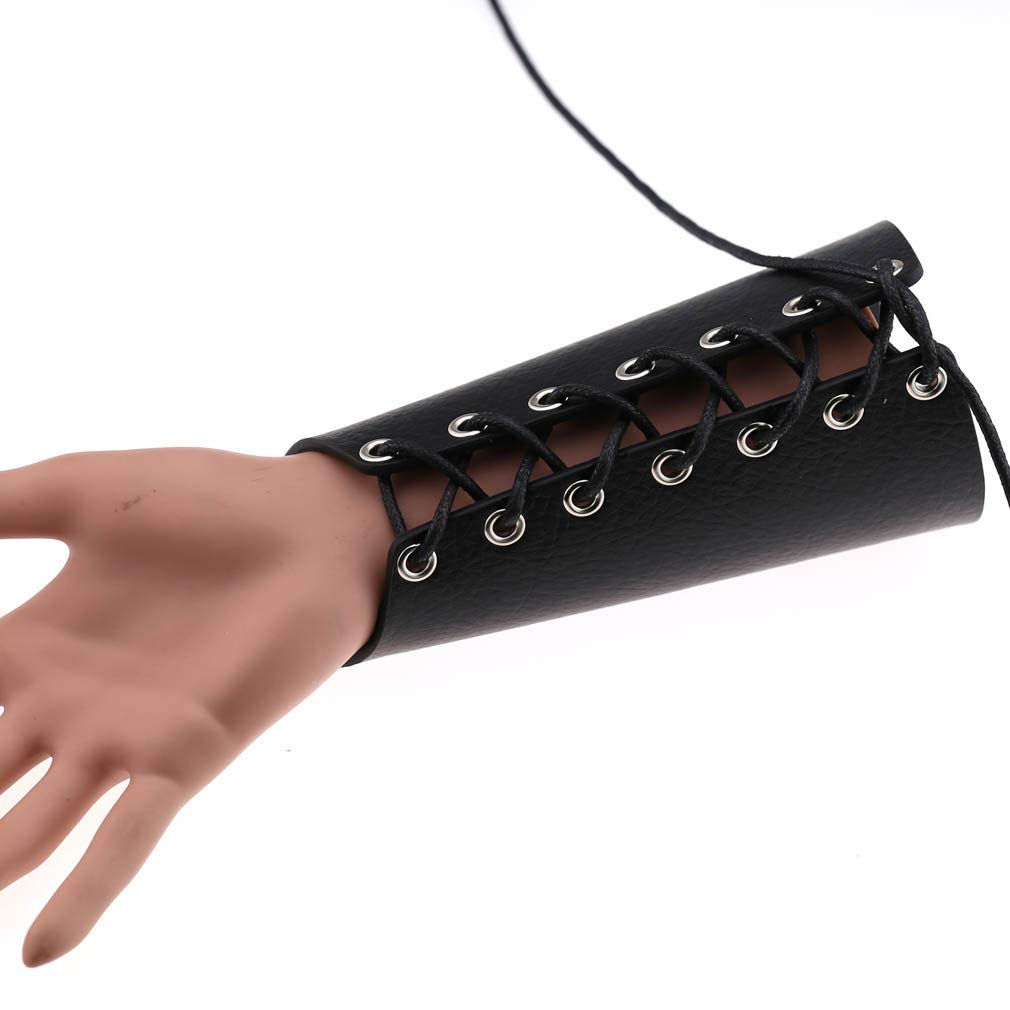 Unisex Faux Leather Gauntlet Wristband - Punk Gothic Rock Bracelet with Lace Up Design - Wide Arm Armor Cuff for Men & Women - Perfect for Concerts, Cosplay, and Alternative Fashion