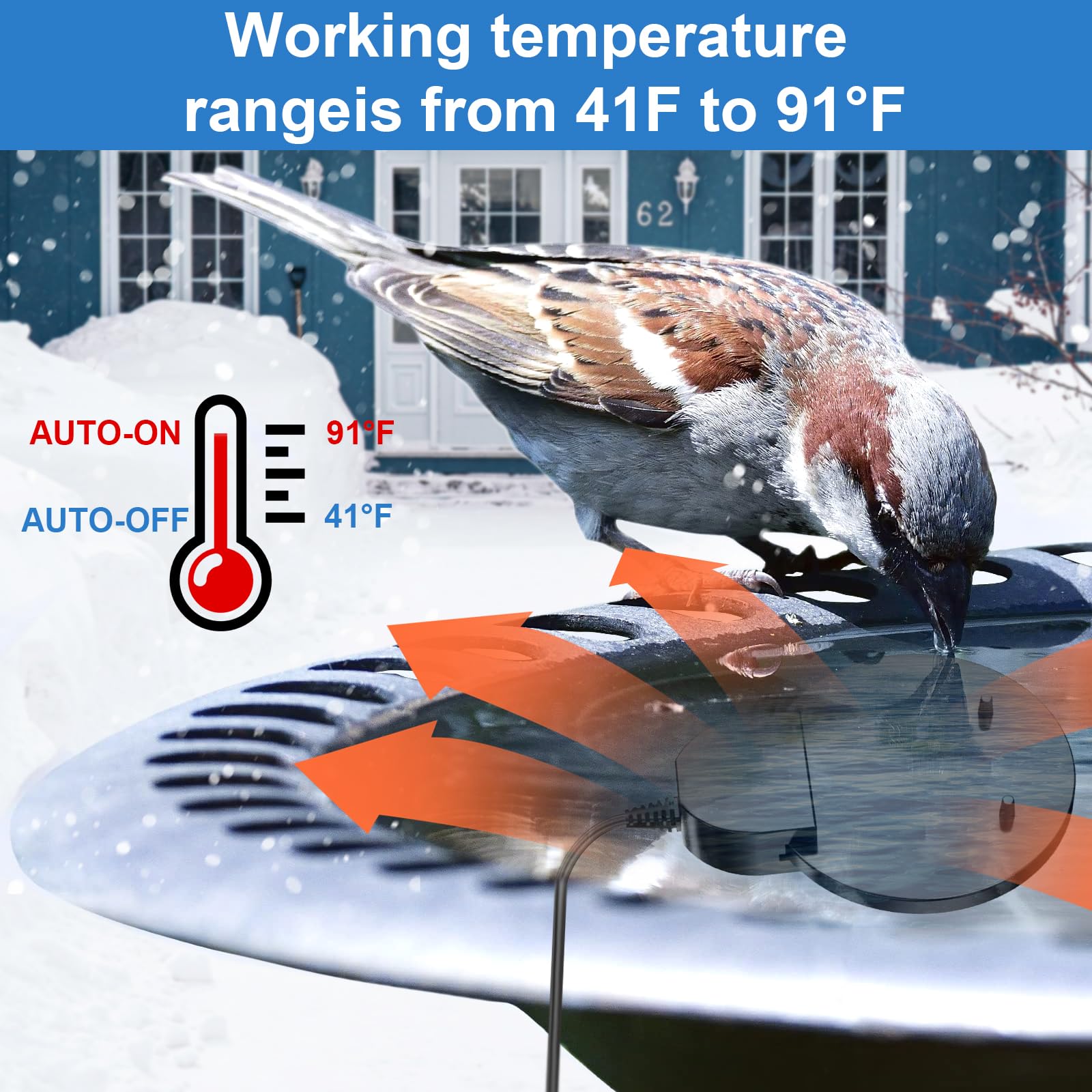 500W Aluminum Bird Bath Heater & Pond Deicer - Thermostat Controlled Outdoor Winter Water Heater for Birds, Chickens, Livestock Tanks - Perfect for Backyard, Farm & Garden Use in Cold Weather