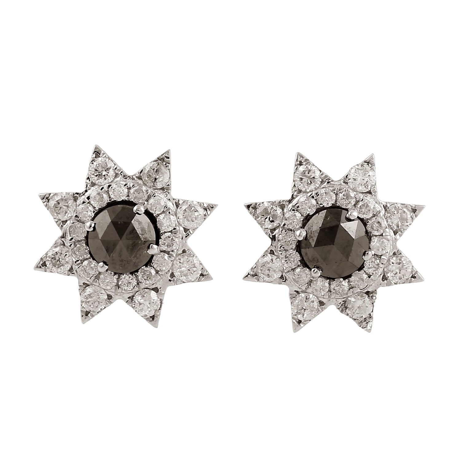 18K White Gold Black & White Diamond Starburst Stud Earrings for Women - Perfect for Weddings, Parties & Special Occasions