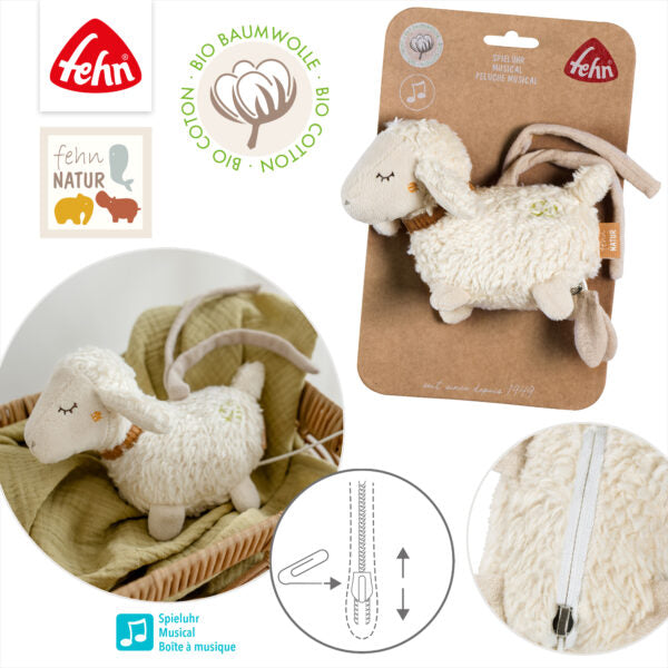 FehnNATUR Mini Musical Sheep Toy - Soft Plush Stuffed Animal with Soothing Lullabies for Babies & Toddlers | Perfect Nursery Gift, Bedtime Companion & Sensory Play for Newborns