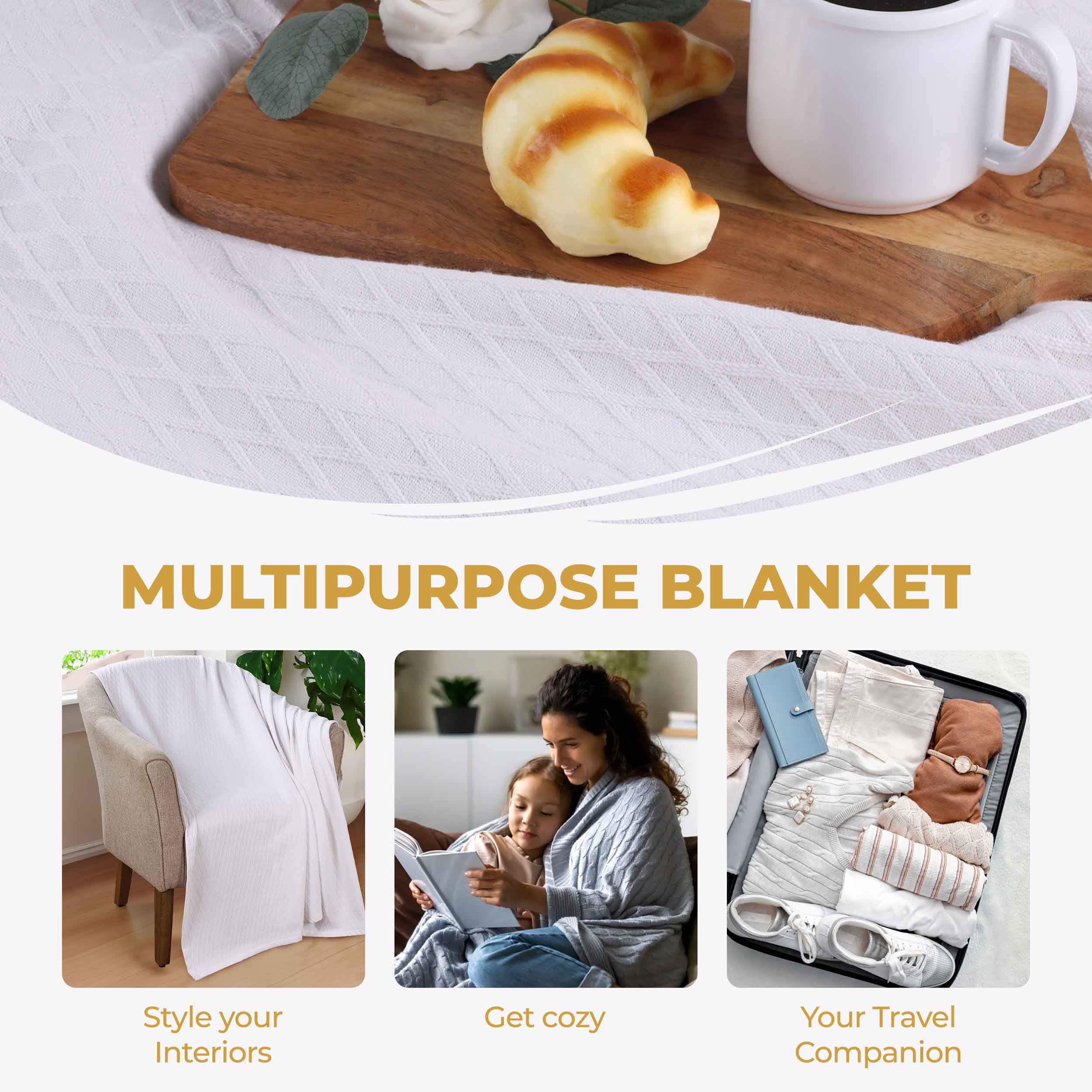 Premium Cotton All-Season Diamond Pattern Bed Blanket & Sofa Throw - Soft Cozy Blanket for Bedroom, Living Room, Travel and Gift Giving