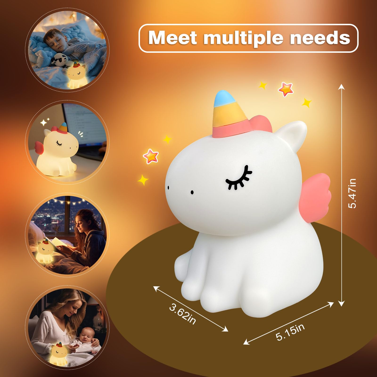 VTIGER Unicorn Night Light - LED Squishy Cute Lamp for Girls Room, Dimmable Rechargeable Touch Nightlight for Kids & Baby Bedroom Decor | Perfect as Unicorn Gifts for Birthday, Christmas & Nursery Lighting