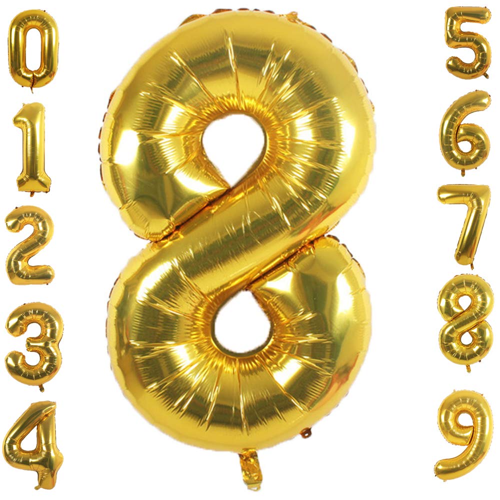 42 Inch Gold Foil Number 8 Balloon for Birthday Parties, Anniversaries & Special Events Decorations
