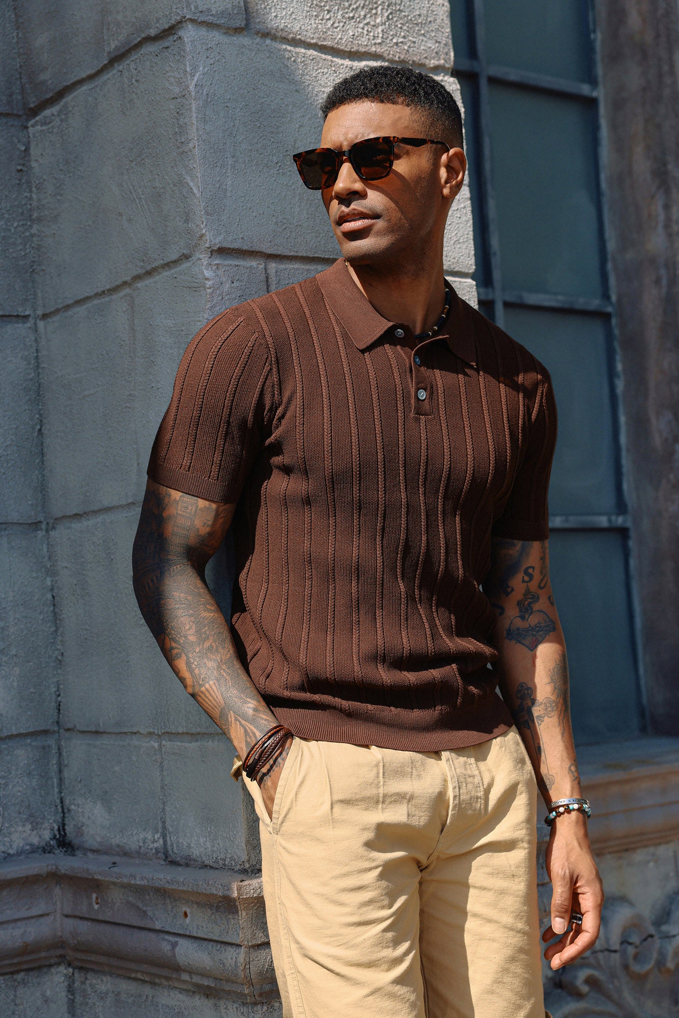 Men's Straight Knit Polo Shirt - Short Sleeve Lapel Collar Button Up Top for Casual Wear & Business Casual Outfits | Office, Golf, Summer Style