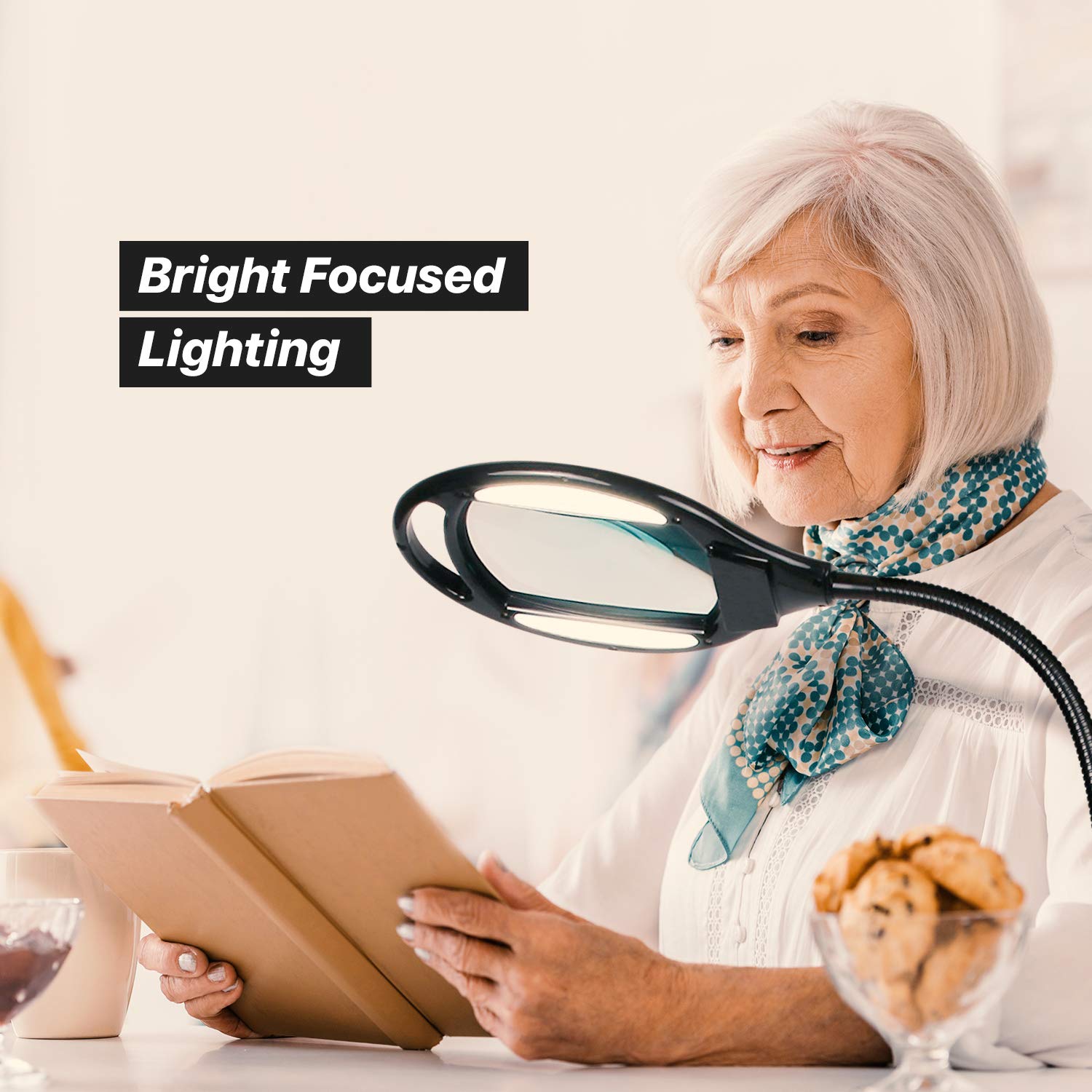Brightech LightView Pro Magnifying Floor Lamp - Hands-Free LED Magnifier with Adjustable Gooseneck for Reading, Crafts & Close Work - Bright Standing Task Light for Sewing, Jewelry Making & Hobbies